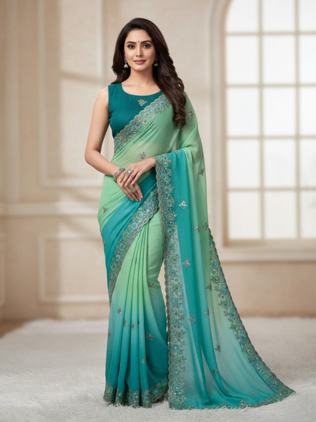 Urban Pallu Solid Poly Georgette Traditional Saree