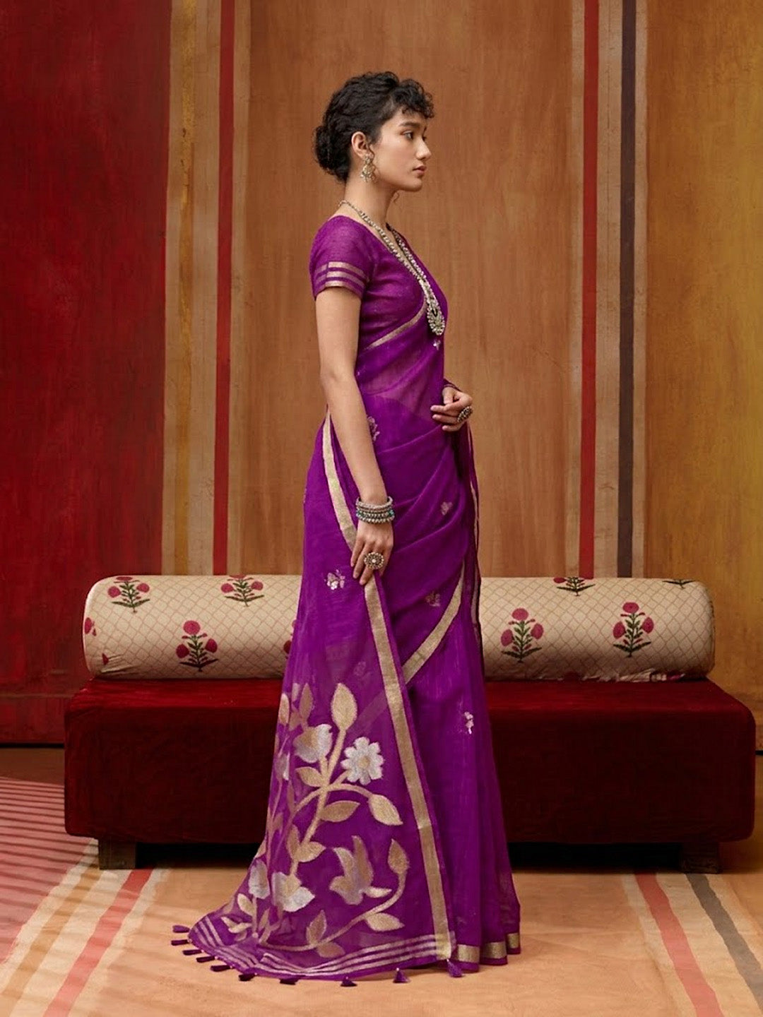 Urban Pallu Striped Silk Cotton Work Saree