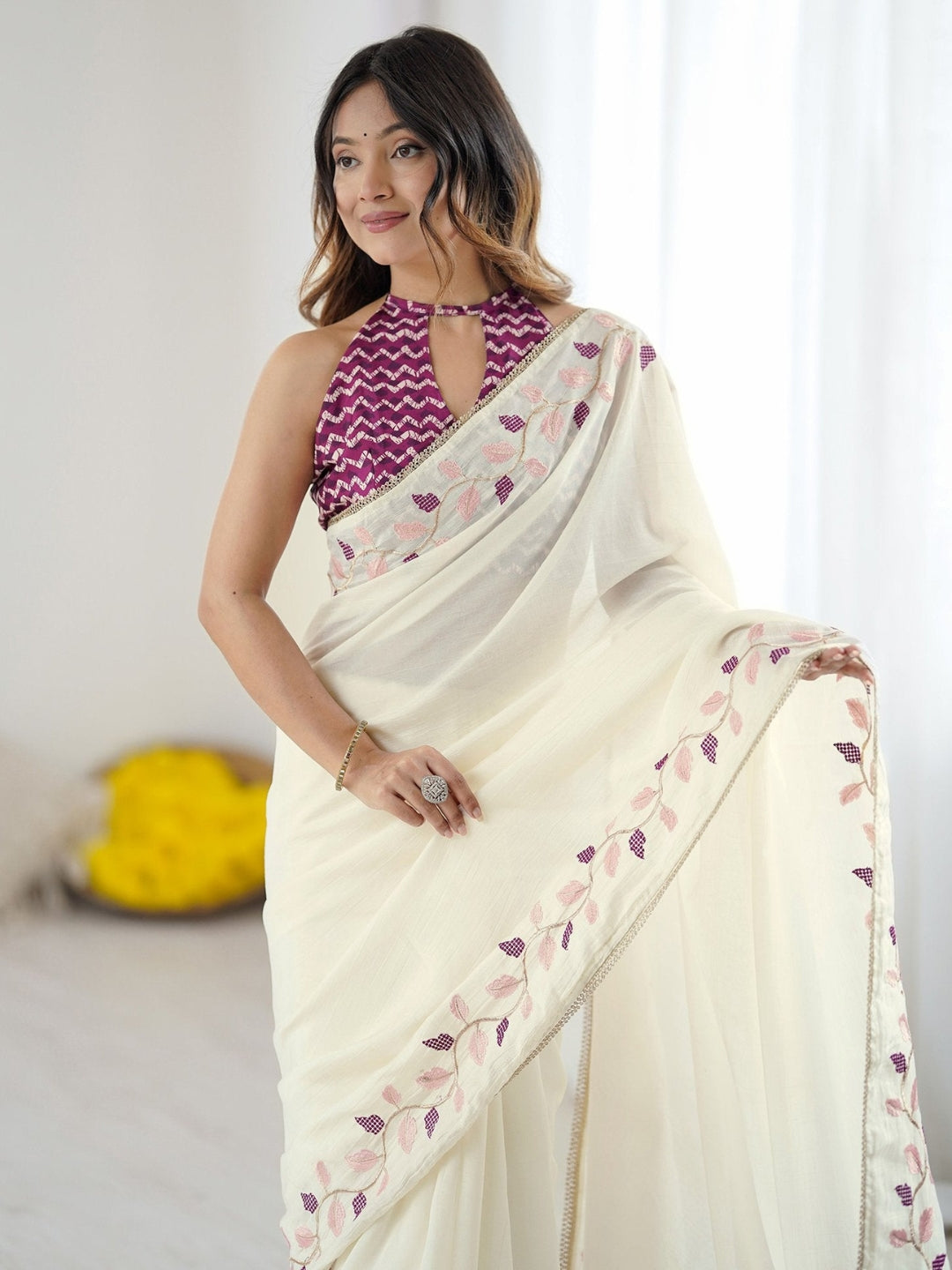 Urban Pallu Solid Silk Blend Festive Saree