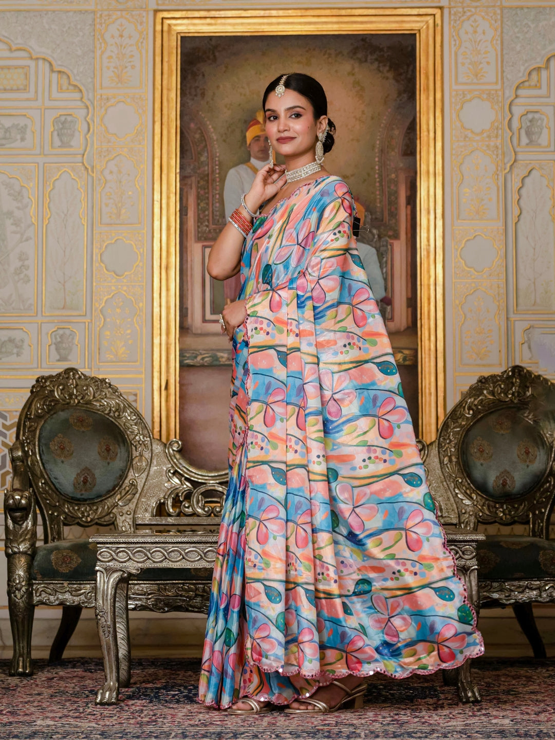 Urban Pallu Woven Design Silk Blend Fusion Saree