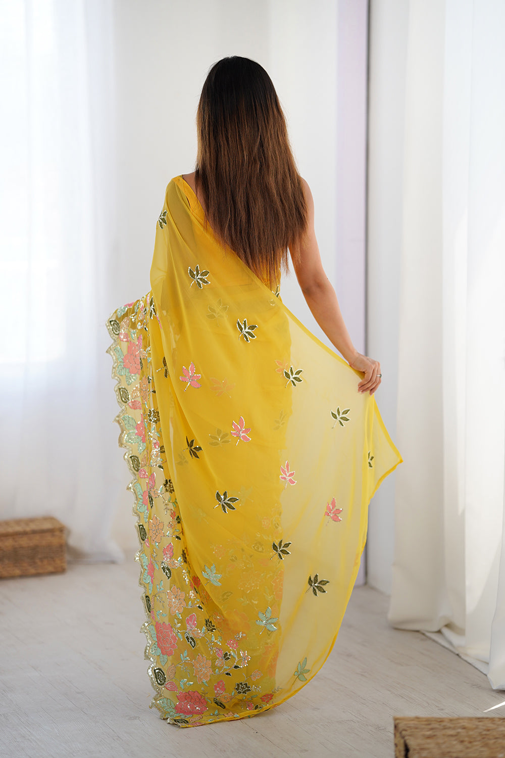 Urban Pallu Solid Poly Georgette Festive Saree