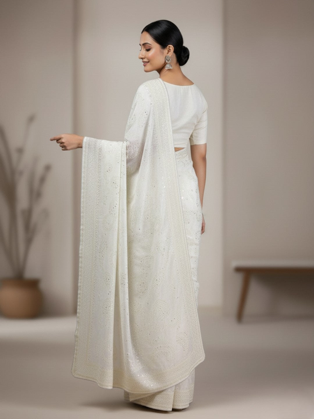 Urban Pallu Embroidered Silk Blend Festive Saree