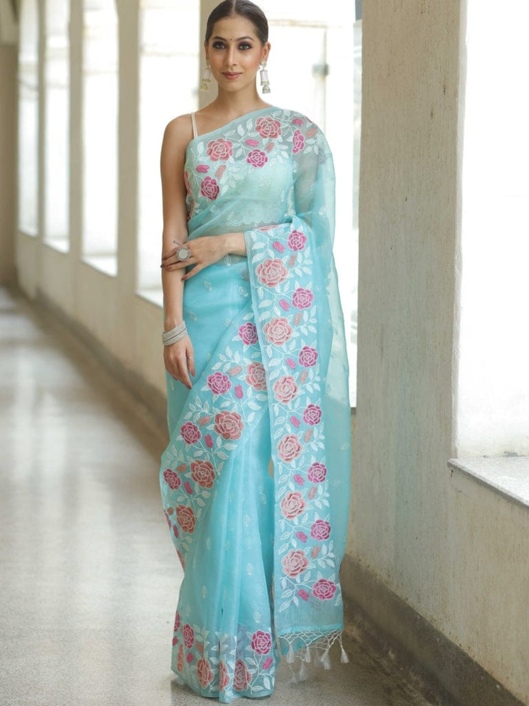 Urban Pallu Embroidered Organza Festive Saree