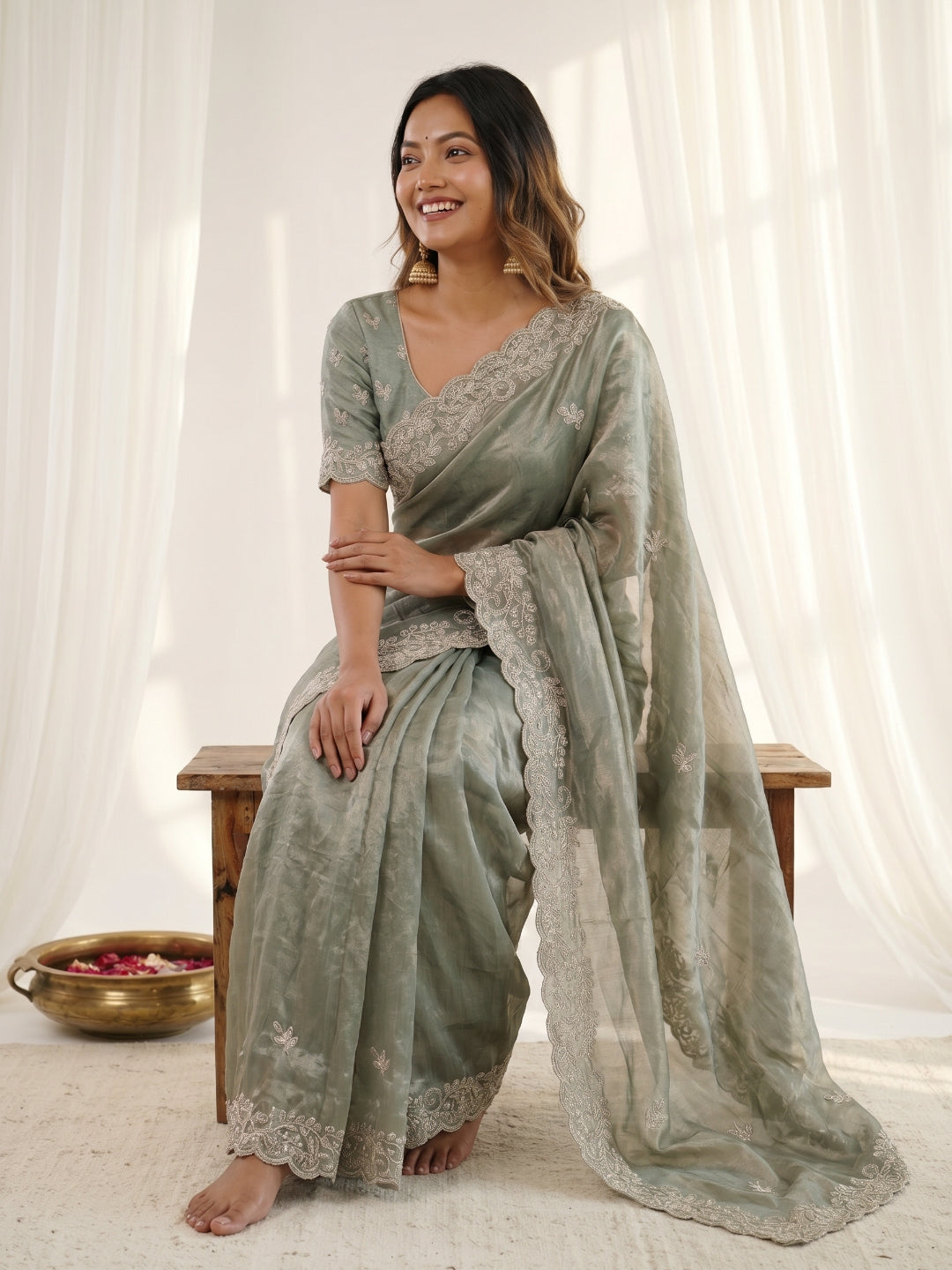 Urban Pallu Embroidered Organza Festive Saree