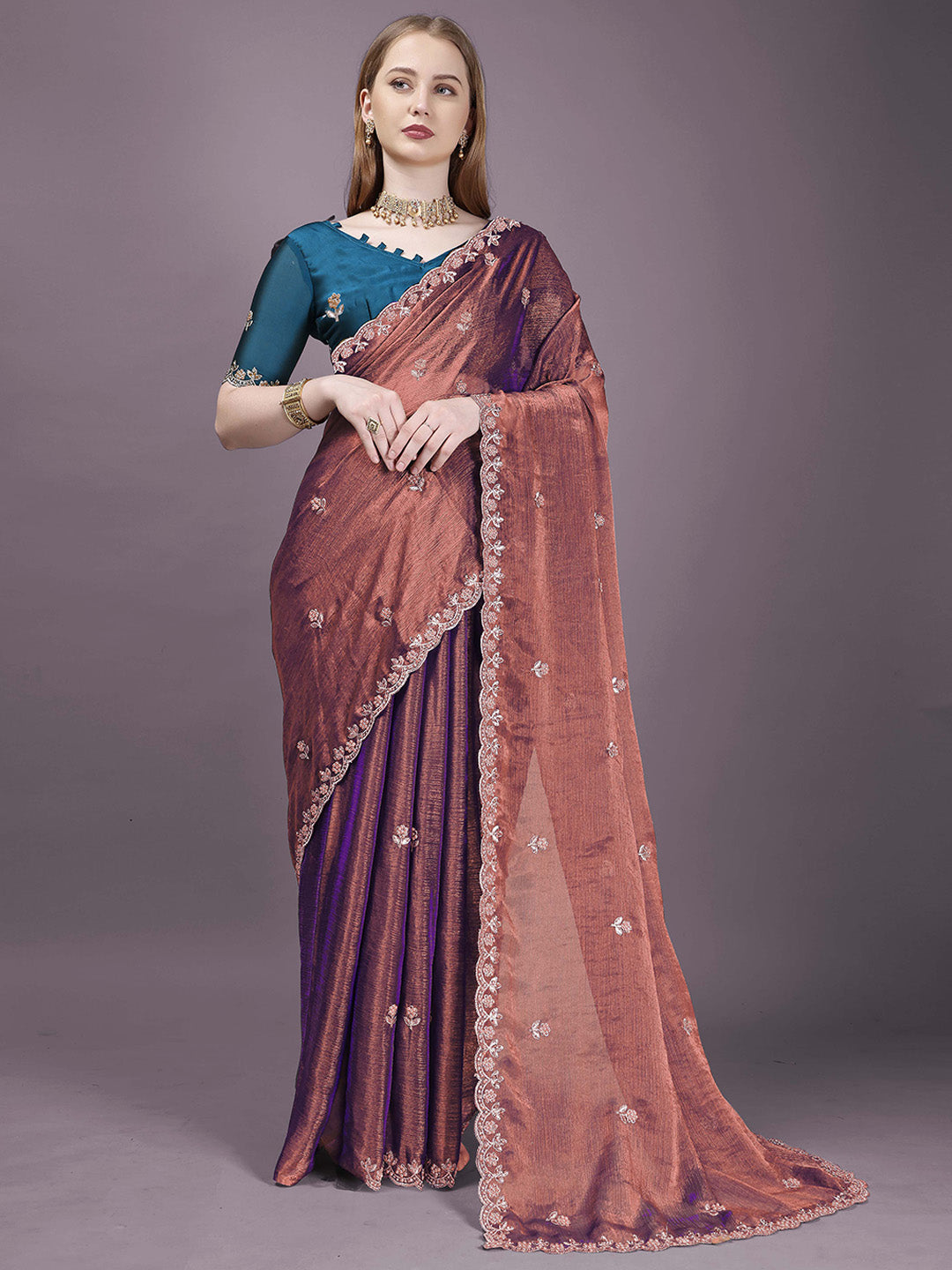 Urban Pallu Embroidered Organza Fusion Saree