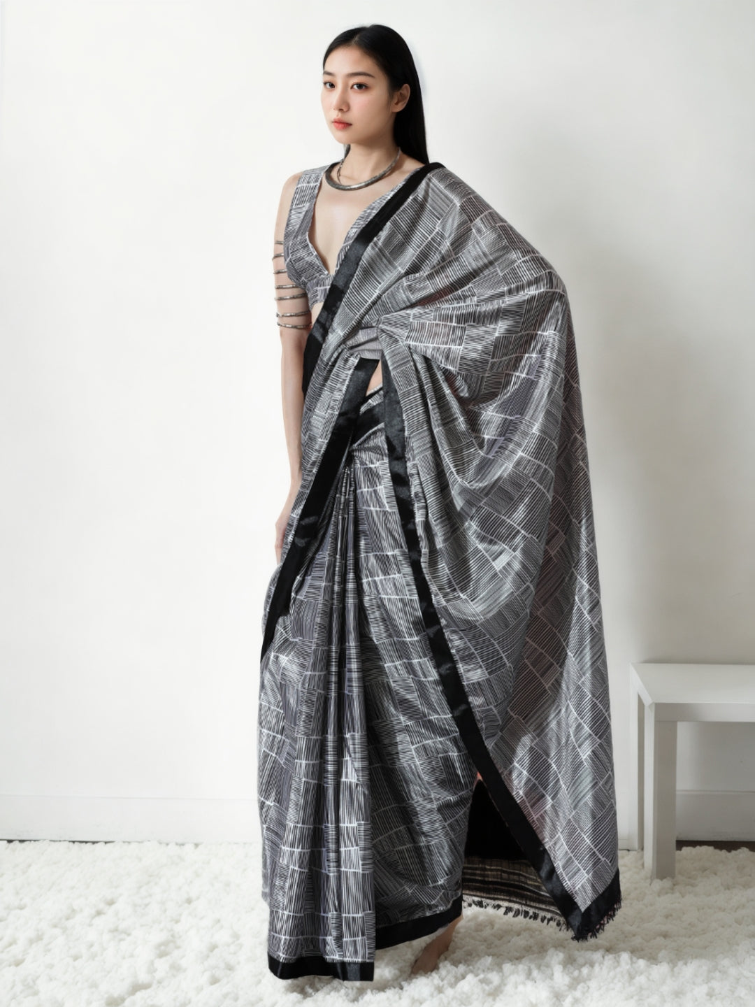 Urban Pallu Woven Design Silk Blend Fusion Saree