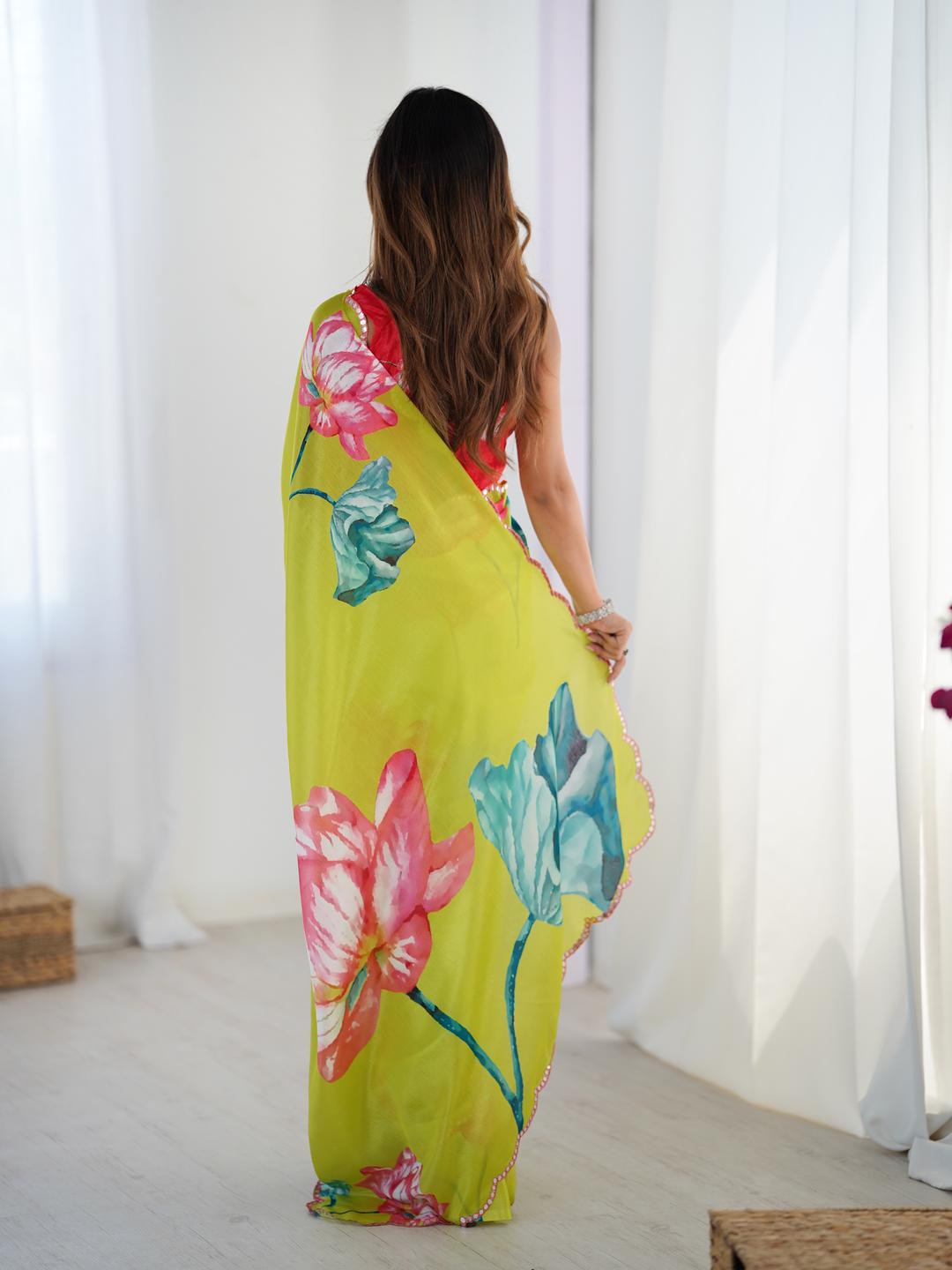 Urban Pallu Floral Sequinned Silk Blend Saree