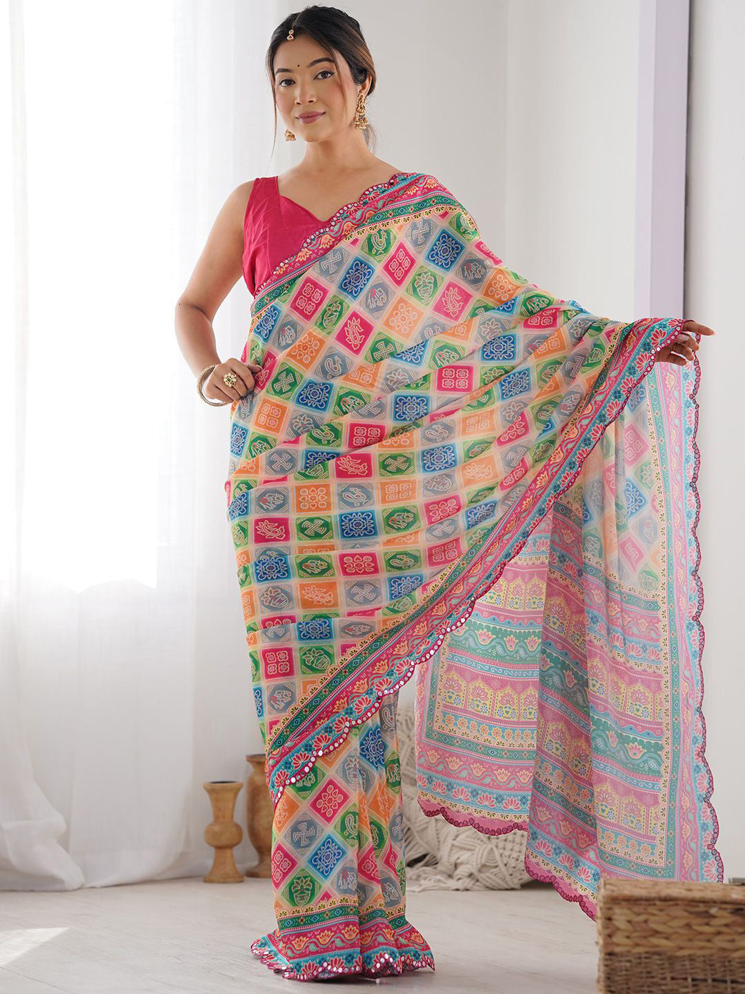 Urban Pallu Printed Poly Georgette Fusion Saree