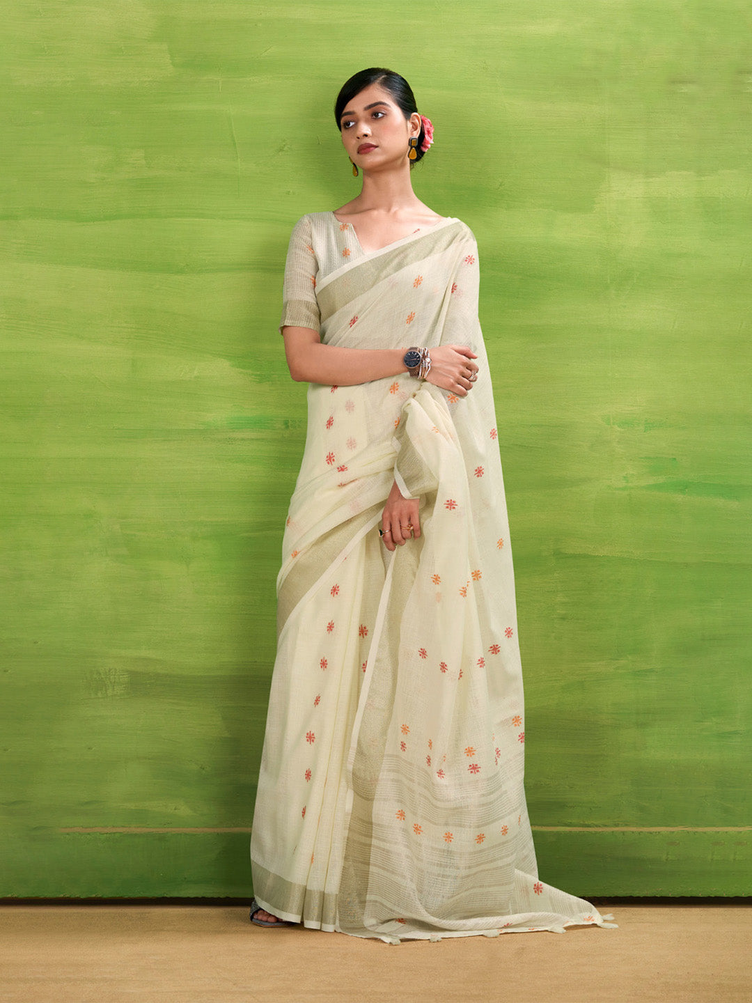 Urban Pallu Solid Cotton Blend Daily Saree