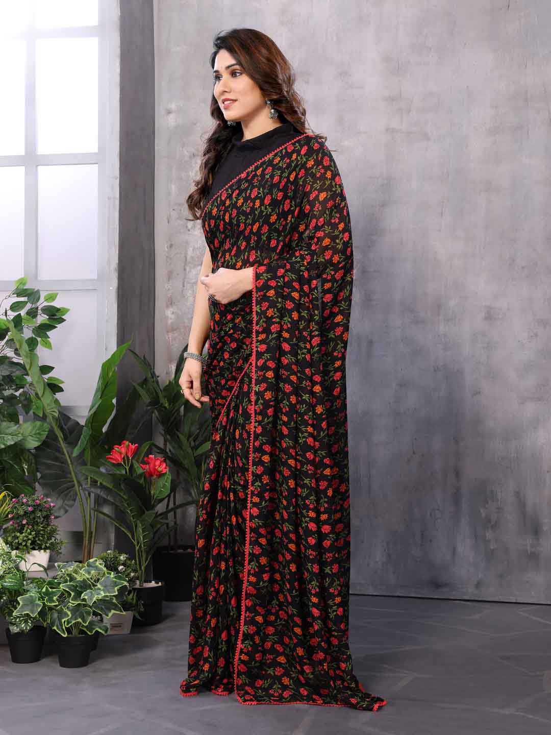 Urban Pallu Solid Pure Chiffon Festive Saree