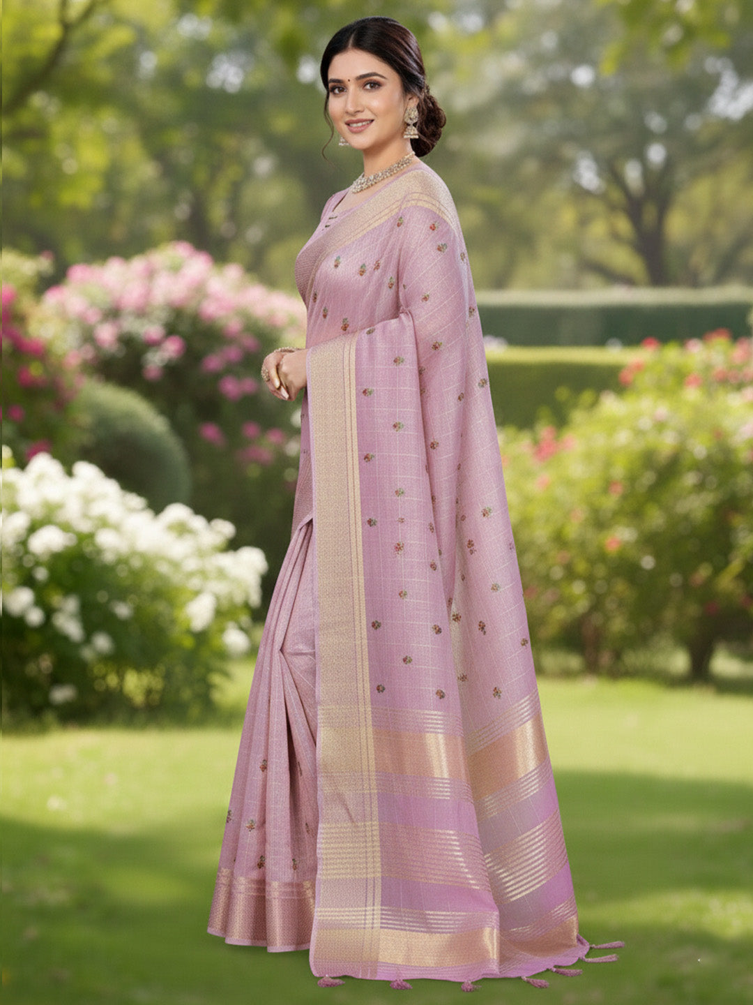 Urban Pallu Floral Sequinned Silk Blend Fusion Saree