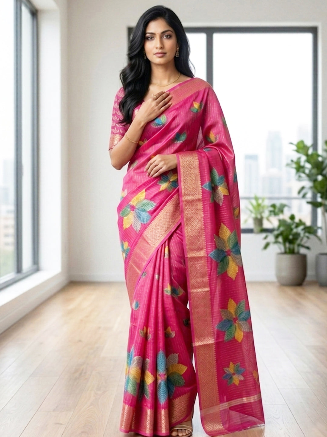 Urban Pallu Printed Silk Blend Festive Saree