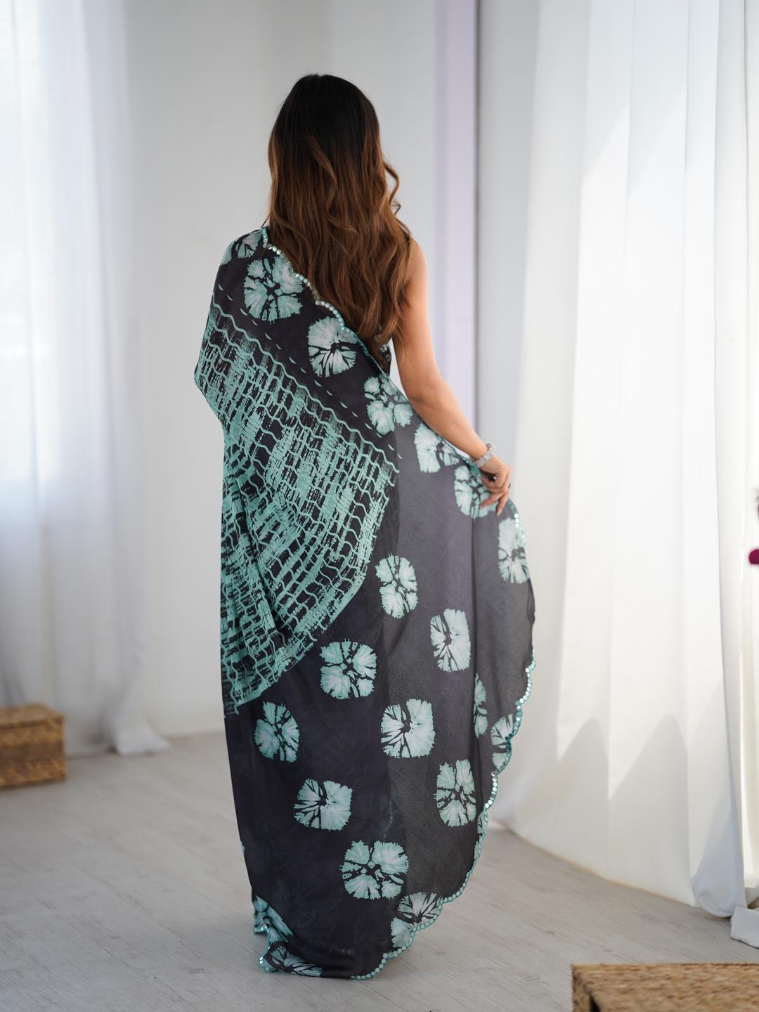 Urban Pallu Tie and Dye Sequinned Silk Blend Saree