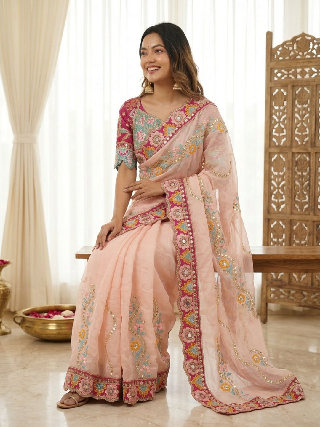 Urban Pallu Embroidered Silk Blend Festive Saree