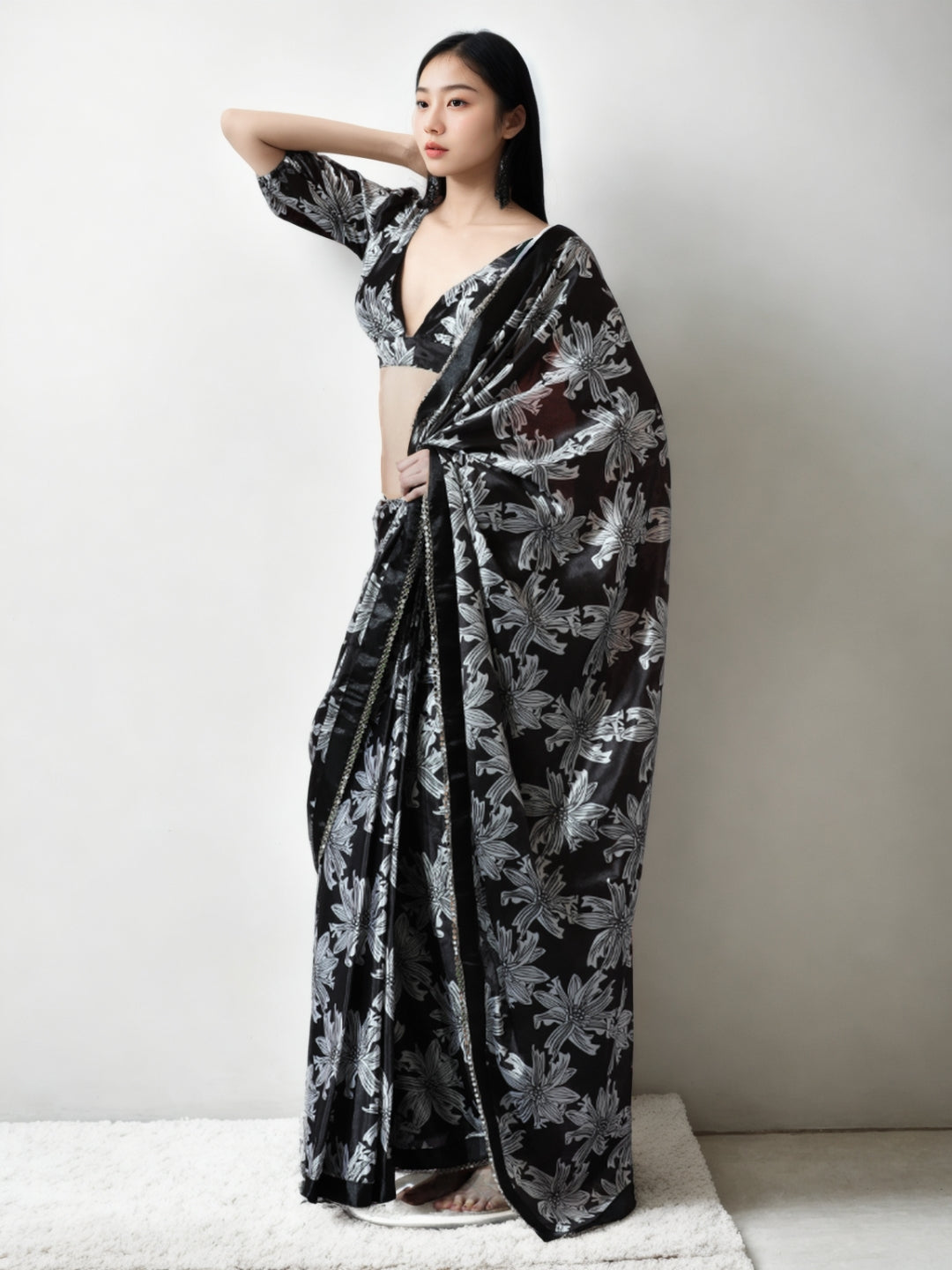 Urban Pallu Woven Design Silk Blend Fusion Saree