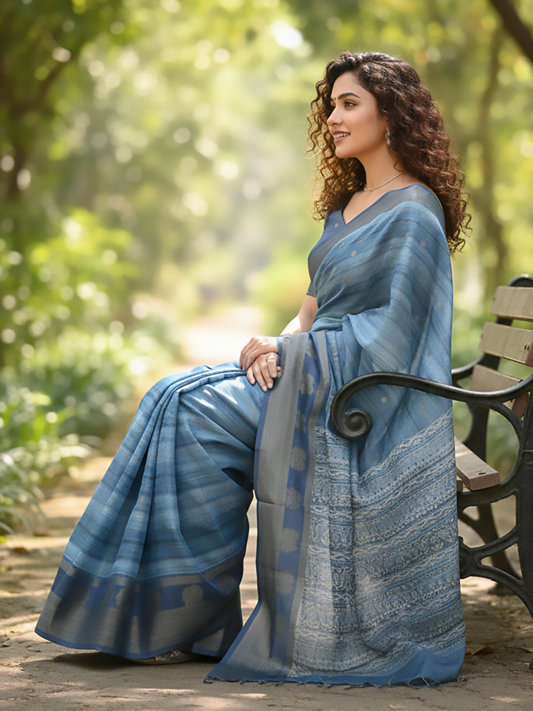 Urban Pallu Floral Sequinned Silk Blend Fusion Saree