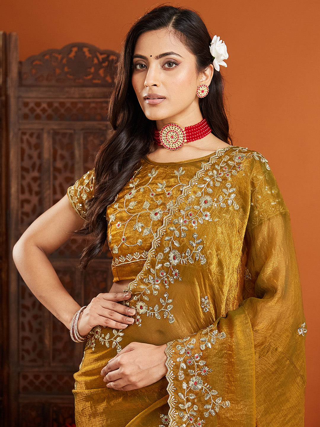 Urban Pallu Embroidered Organza Fusion Saree