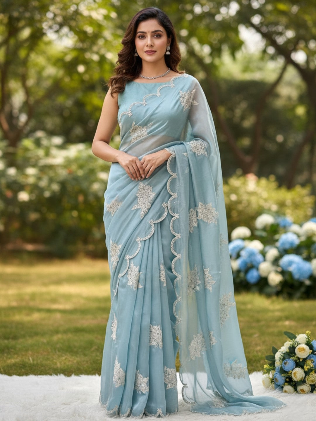 Urban Pallu Embroidered Silk Blend Festive Saree