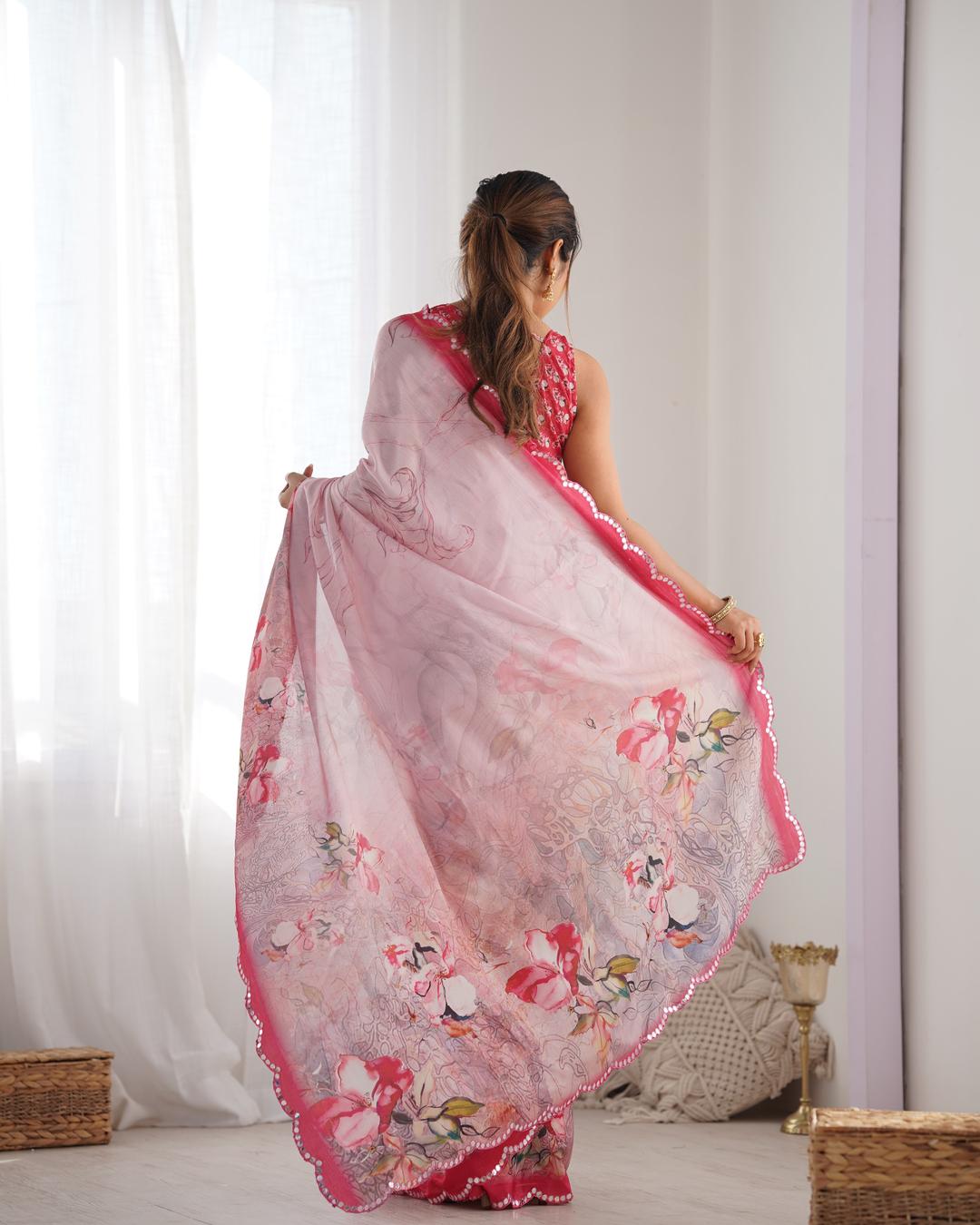 Urban Pallu Floral Sequinned Silk Blend Saree