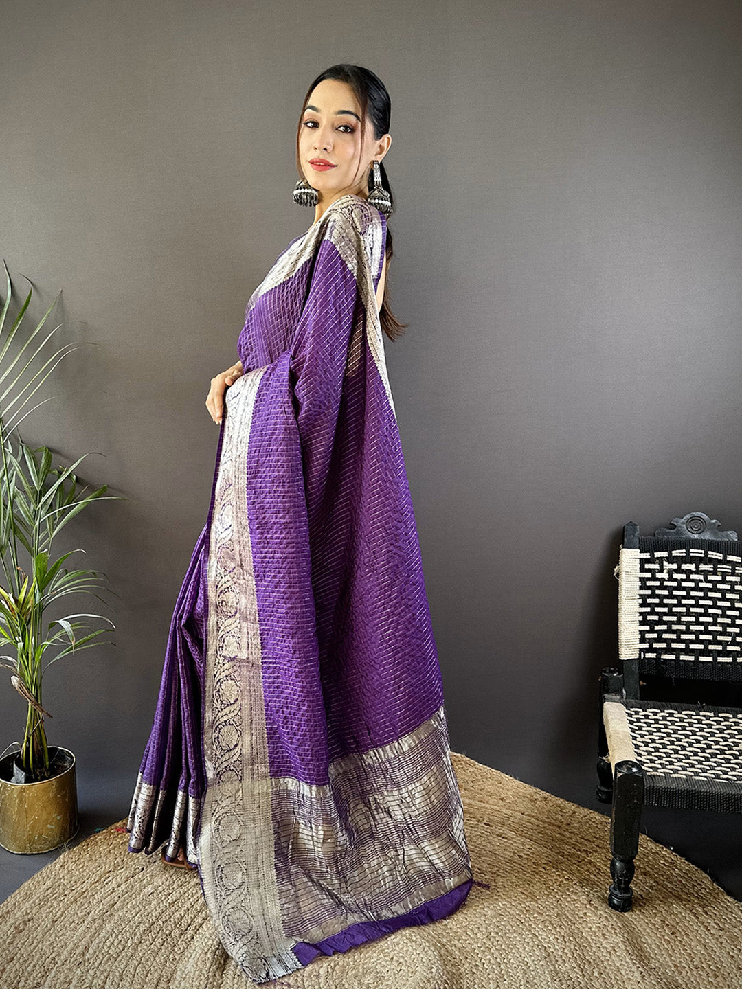 Urban Pallu Floral Sequinned Silk Blend Fusion Saree