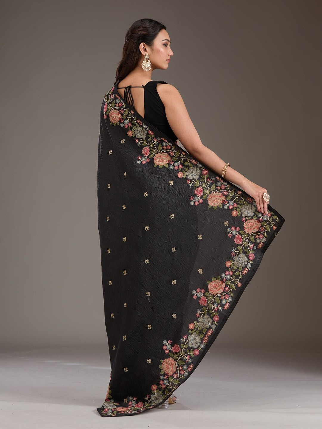 Urban Pallu Solid Organza Festive Saree