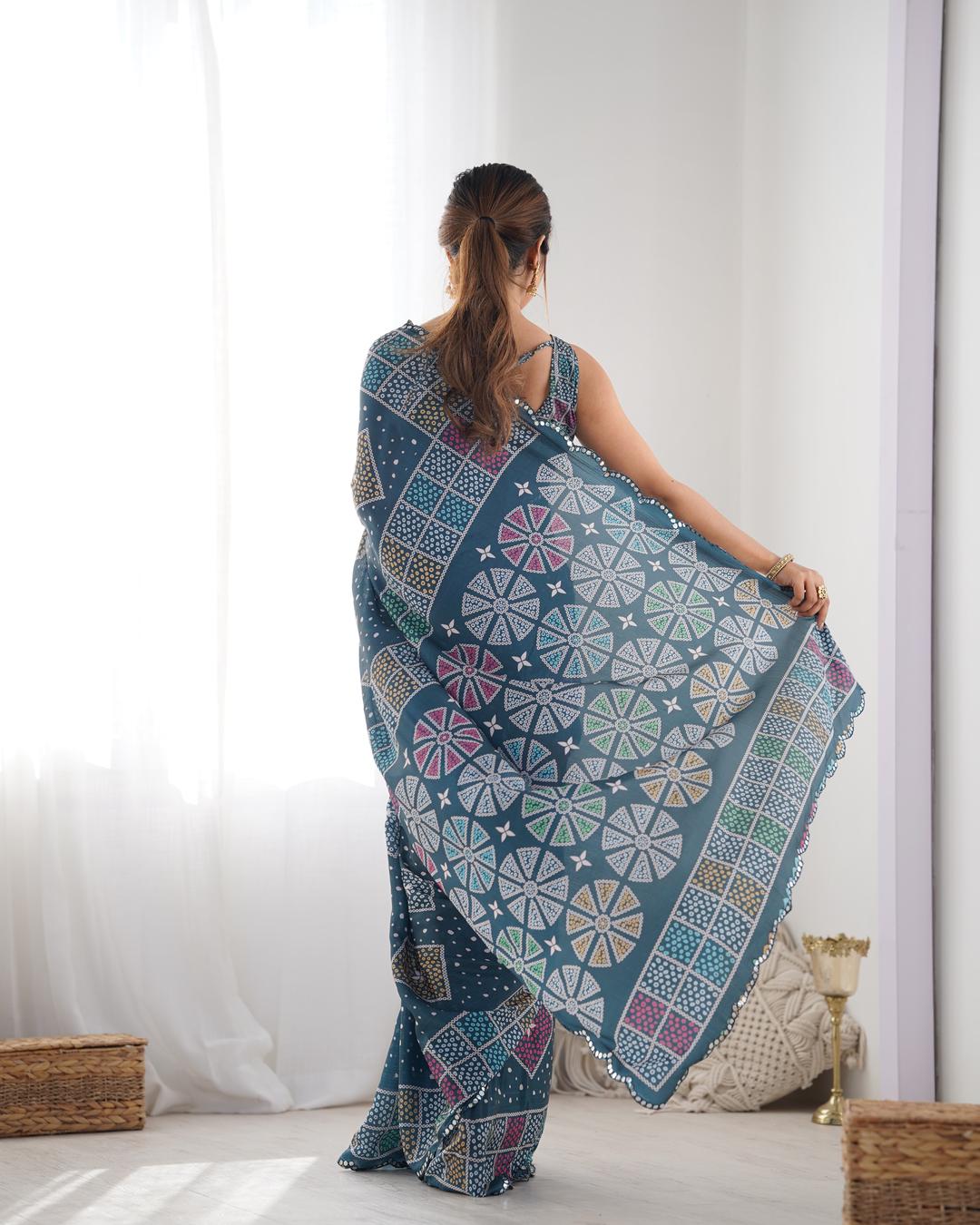 Urban Pallu Mirror Work Silk Blend Saree