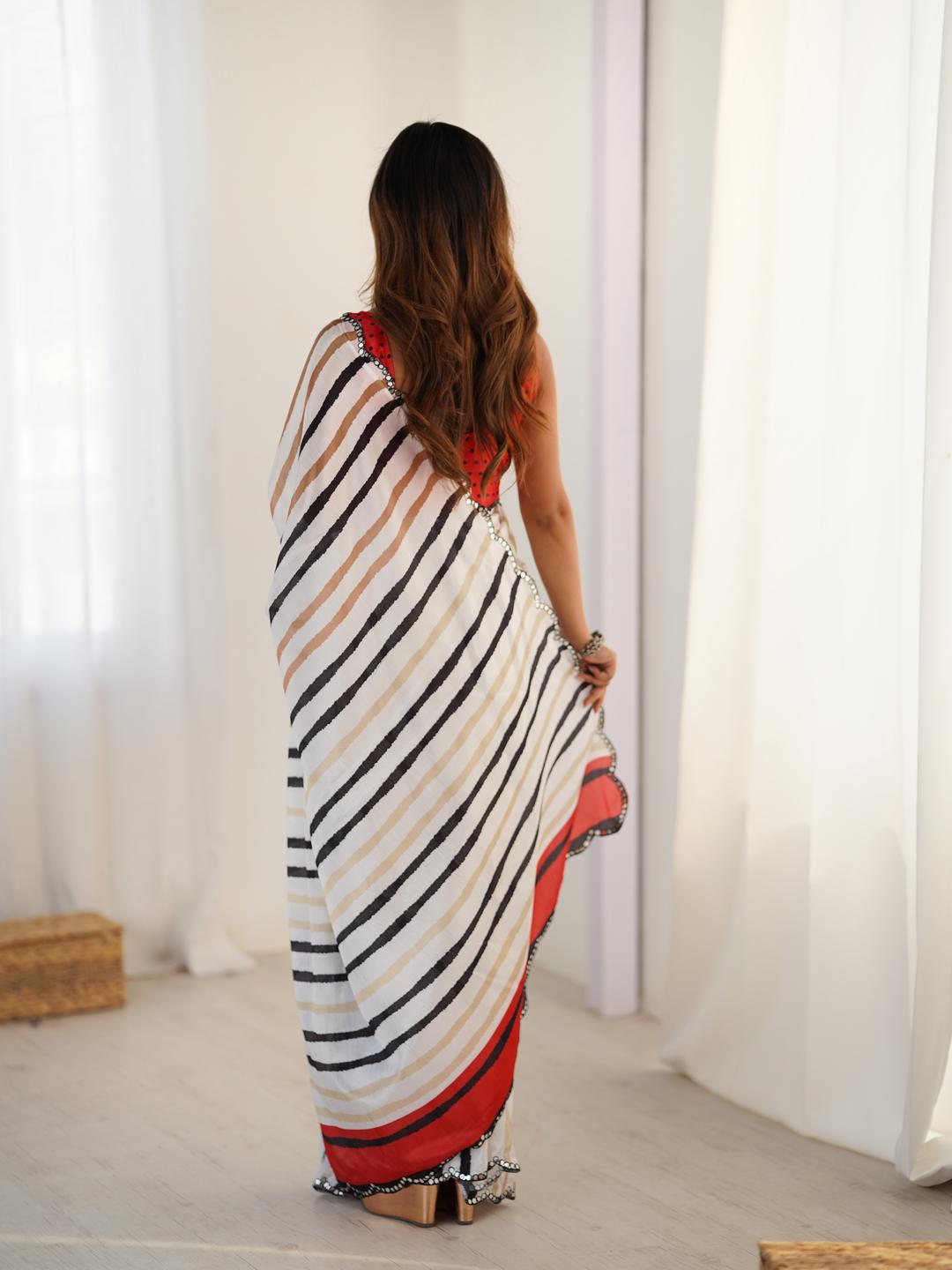 Urban Pallu Striped Sequinned Silk Blend Saree