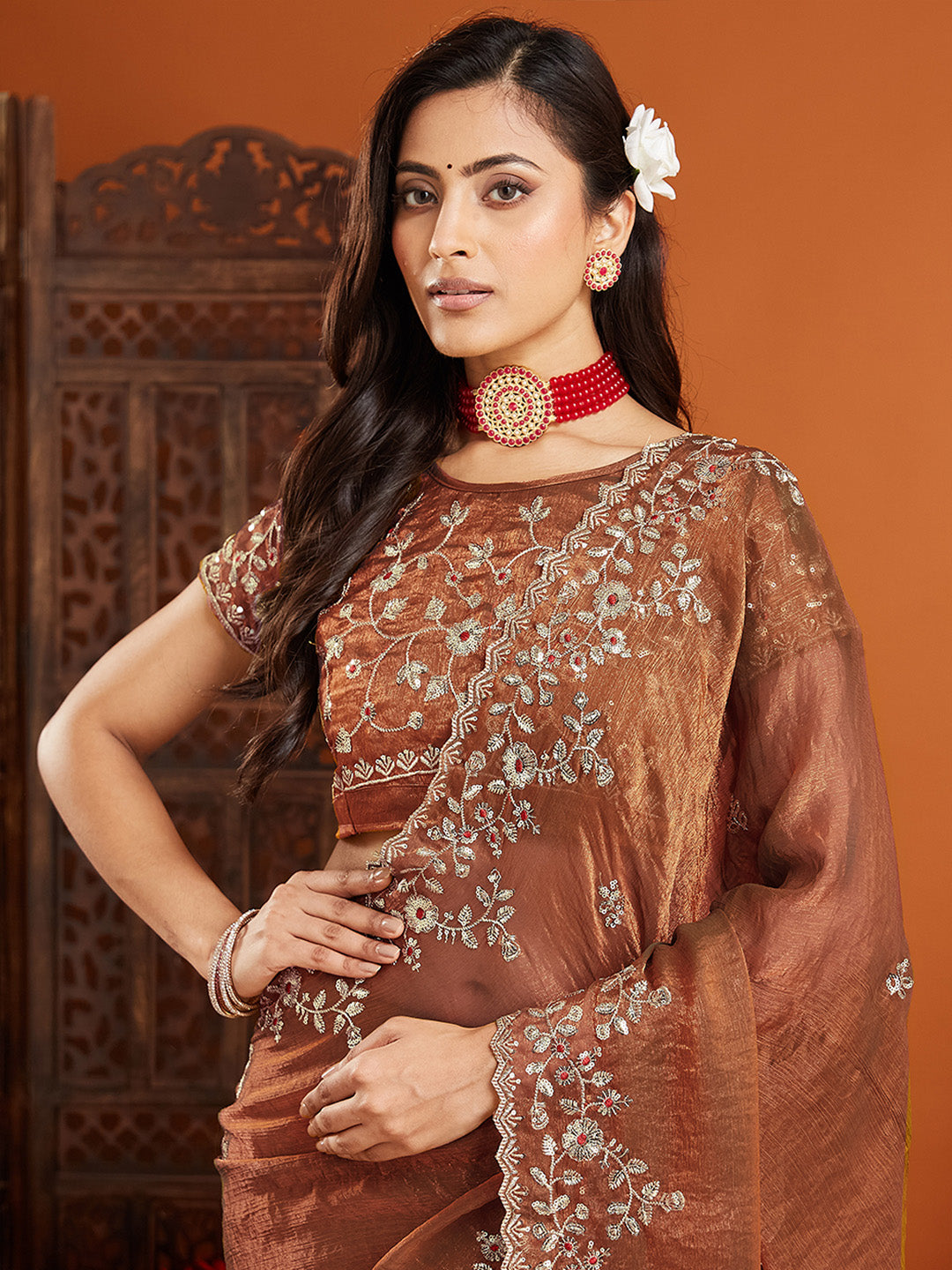 Urban Pallu Embroidered Organza Fusion Saree