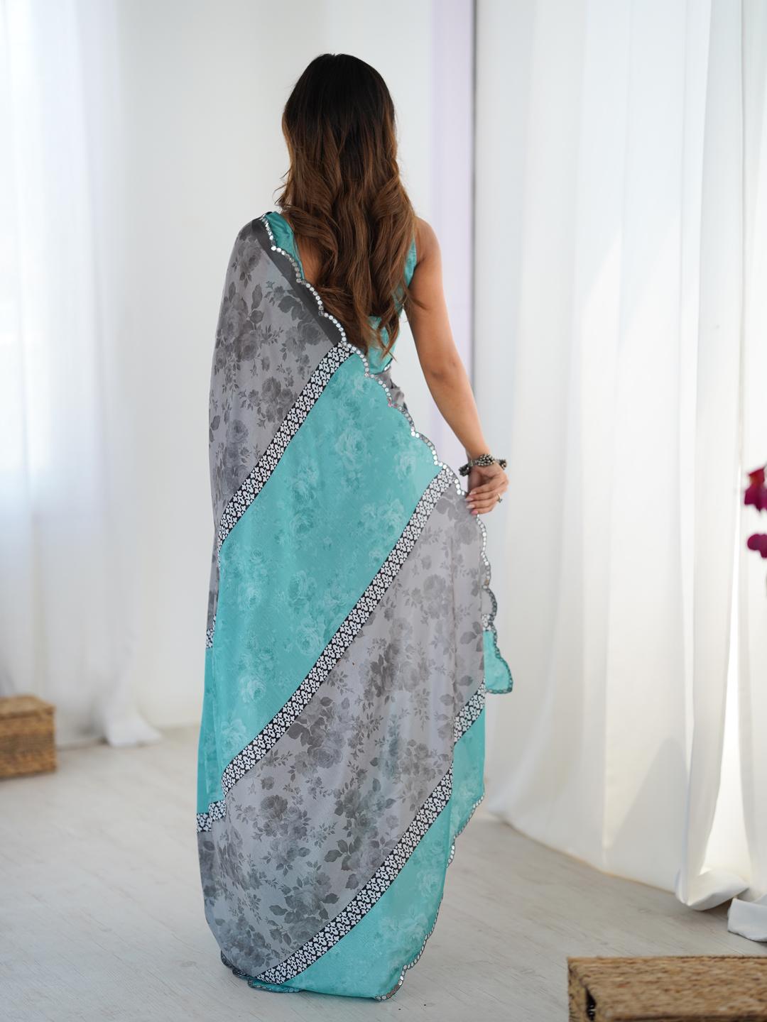 Urban Pallu Floral Sequinned Silk Blend Saree