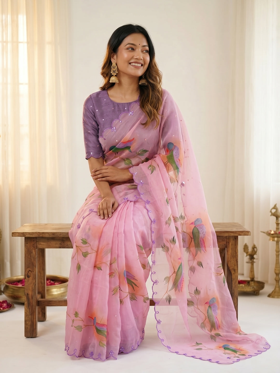Urban Pallu Printed Organza Festive Saree