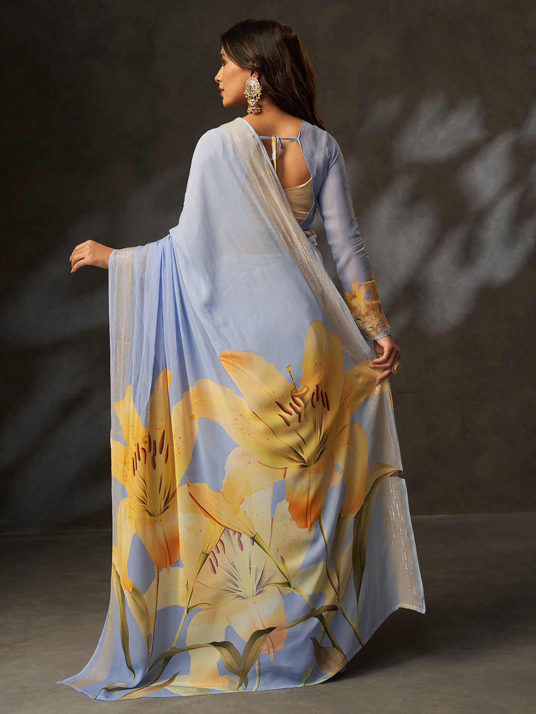 Urban Pallu Floral Sequinned Poly Georgette Designer Saree