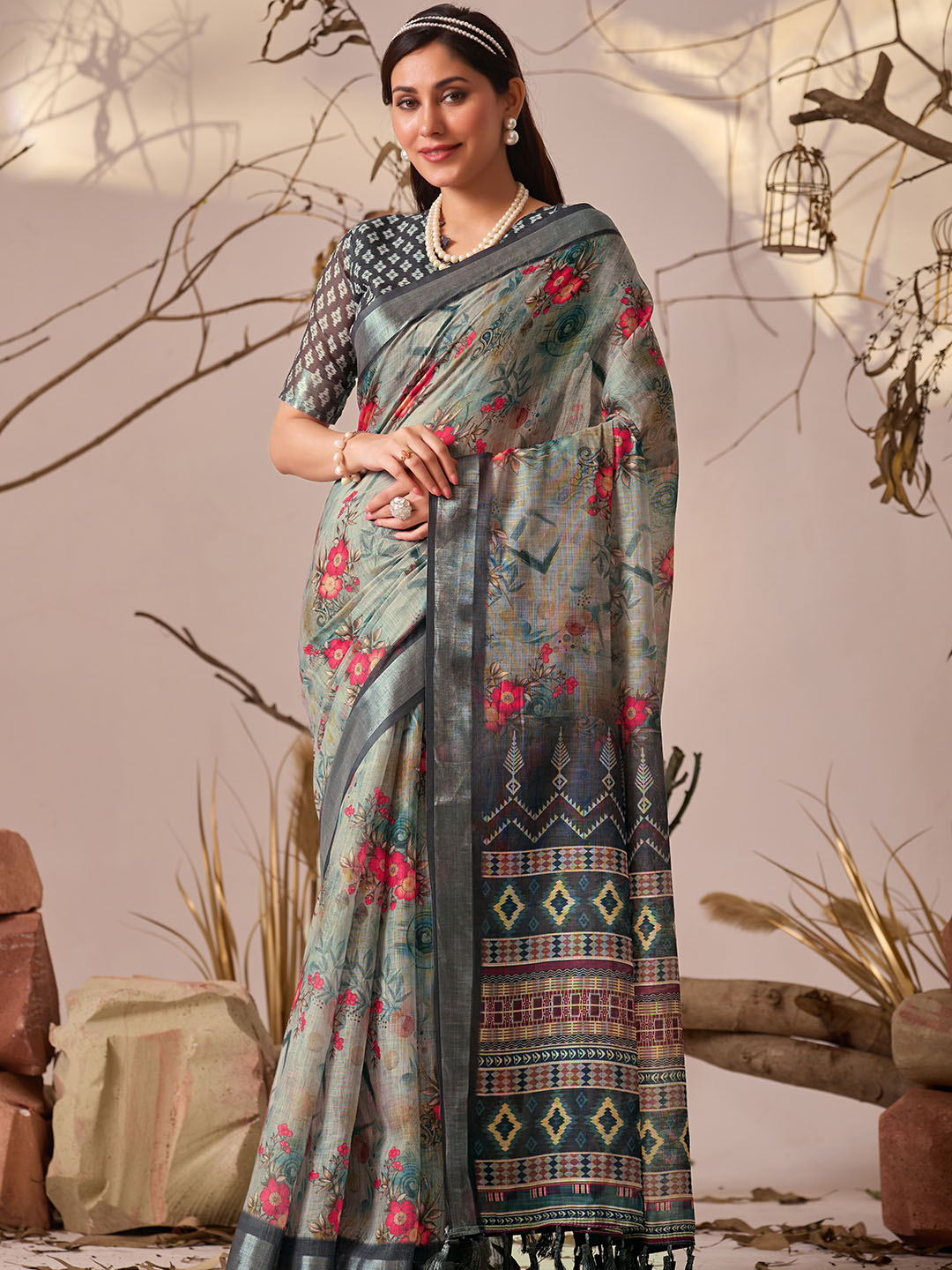 Urban Pallu Printed Pure Cotton Work Saree