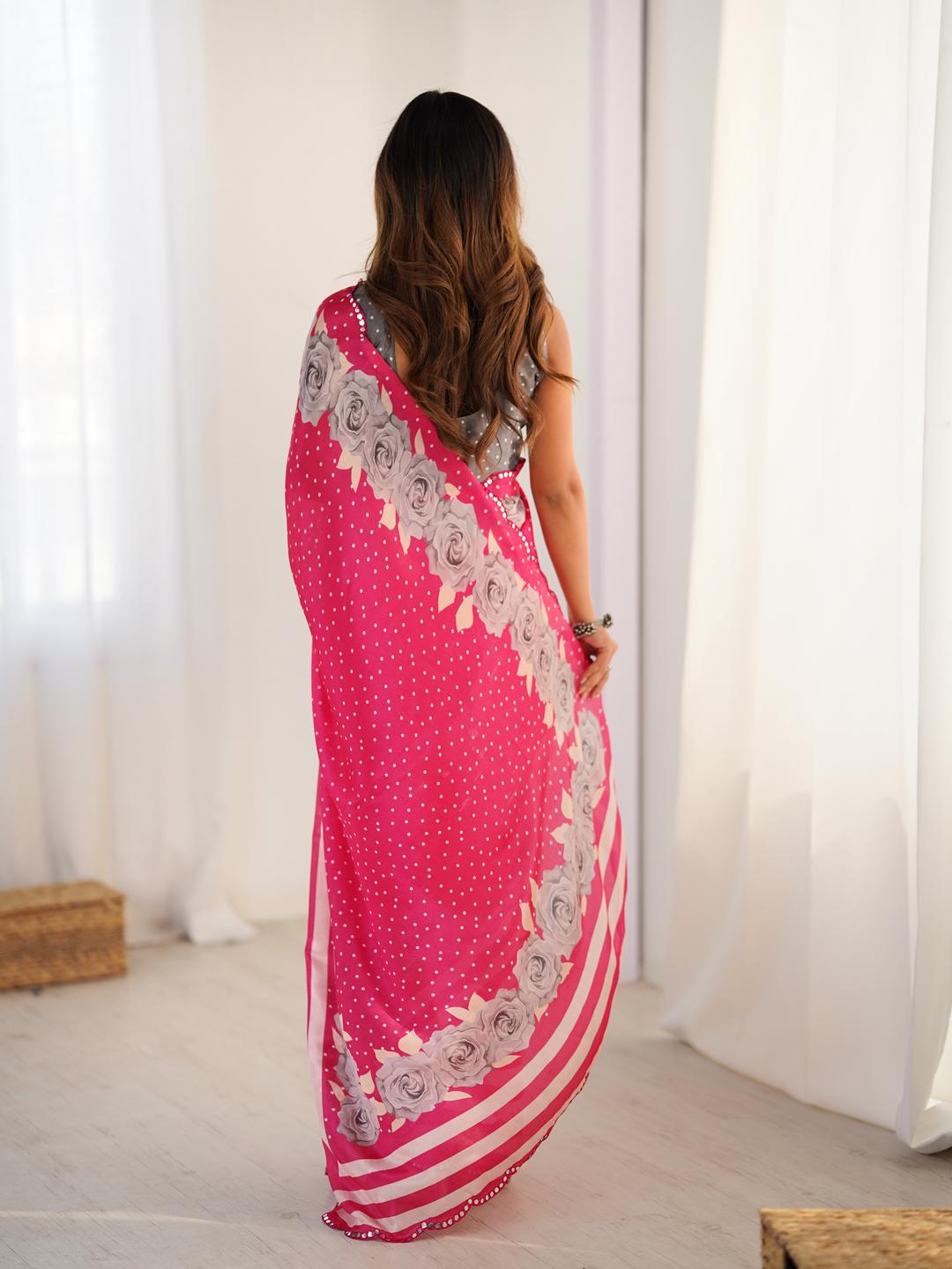 Urban Pallu Floral Mirror Work Silk Blend Saree