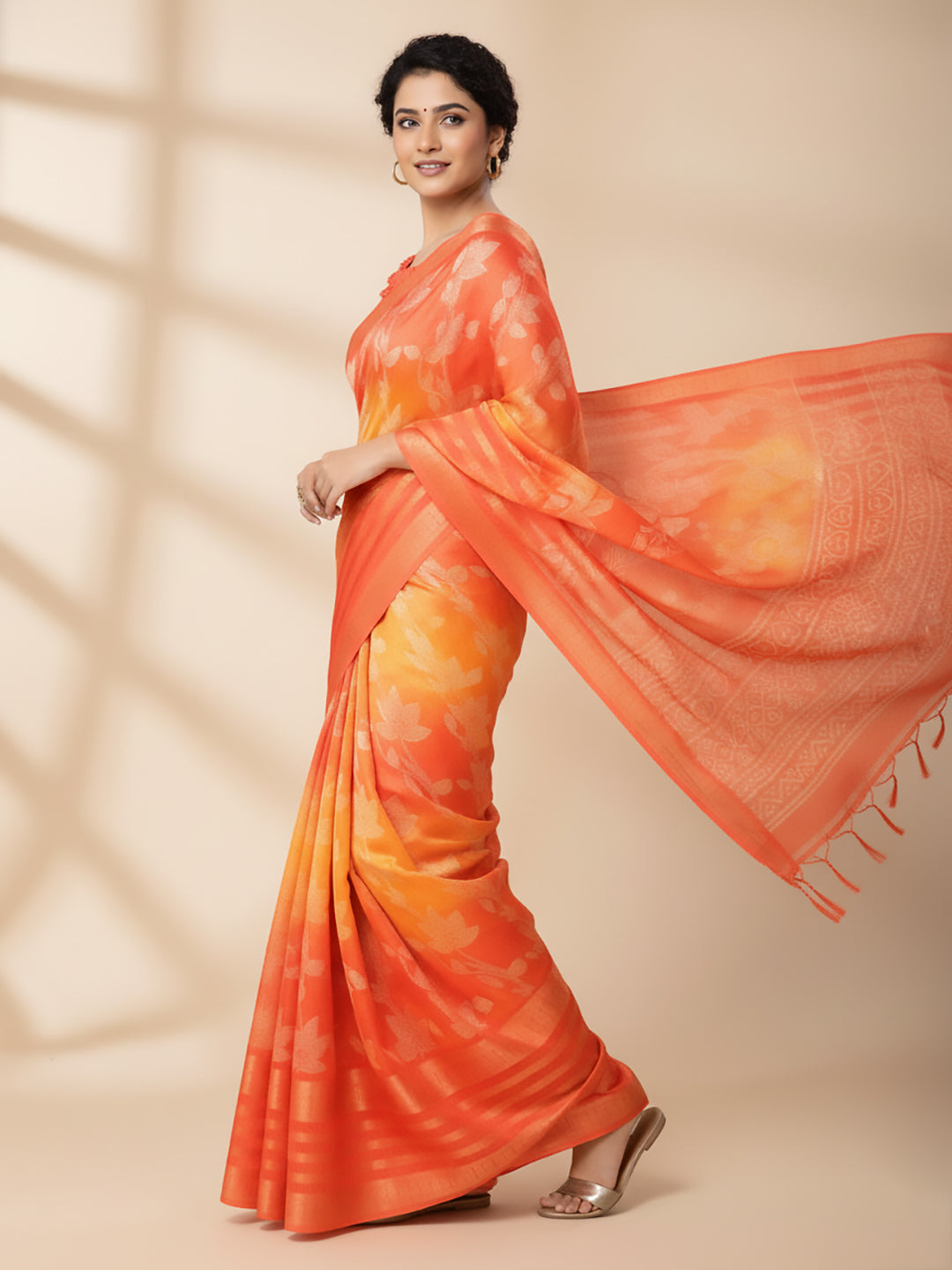 Urban Pallu Floral Sequinned Silk Blend Fusion Saree