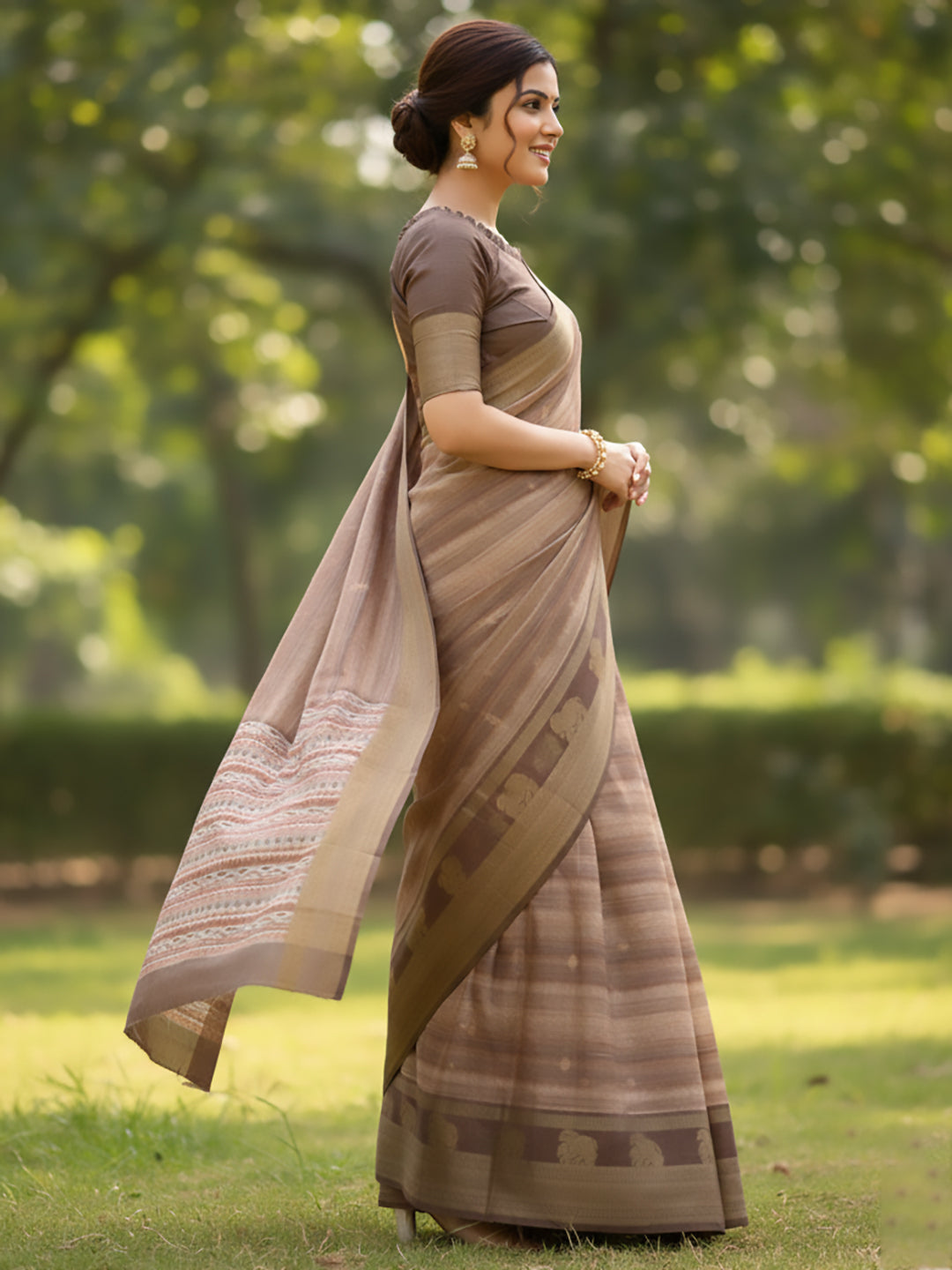 Urban Pallu Floral Sequinned Silk Blend Fusion Saree