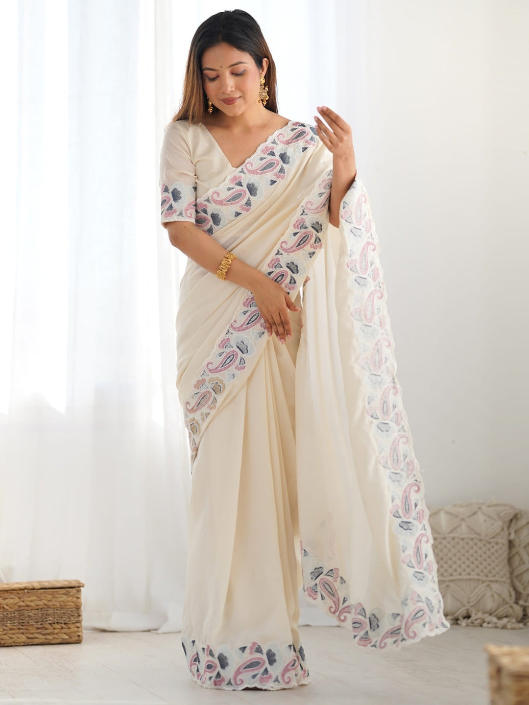 Urban Pallu Embroidered Poly Georgette Festive Saree