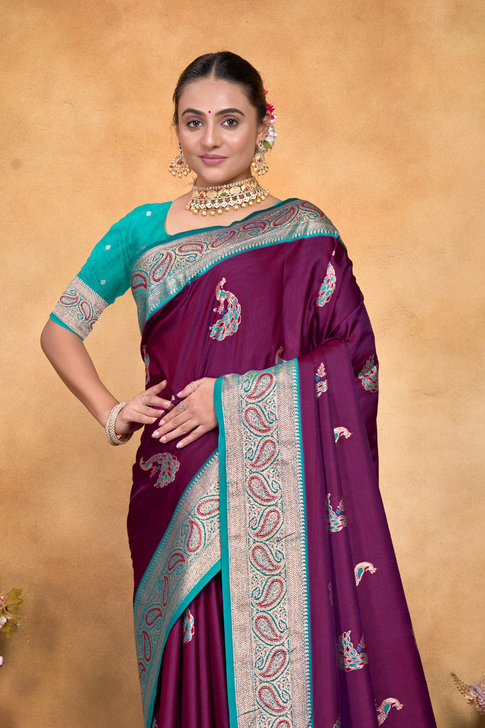 Urban Pallu Woven Design Silk Blend Fusion Saree