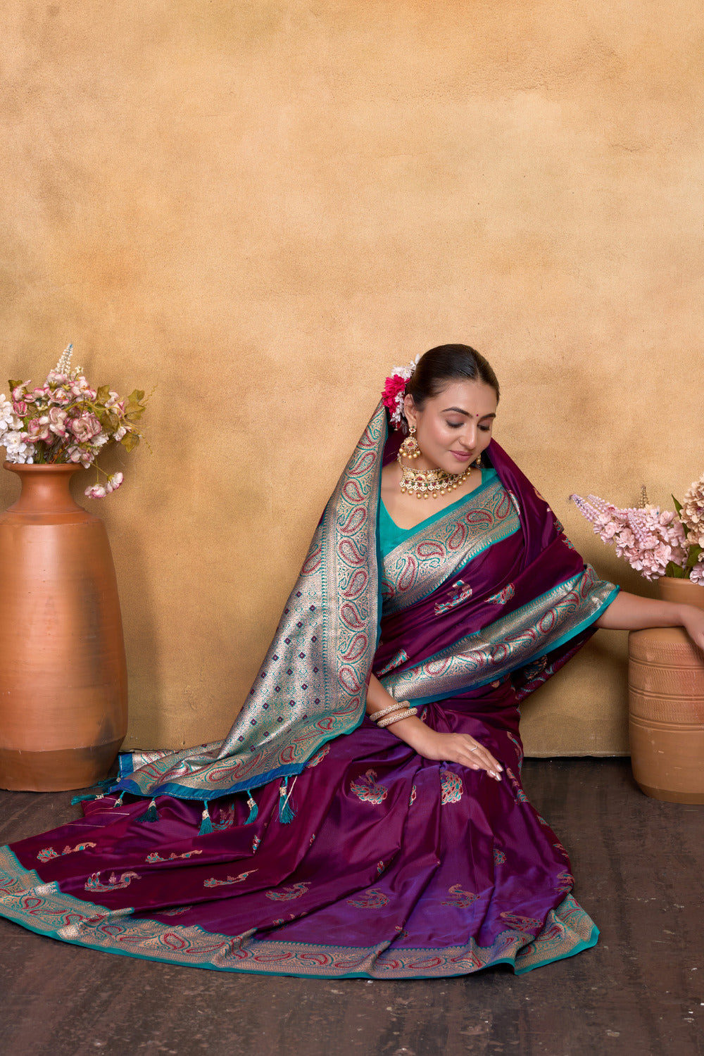 Urban Pallu Woven Design Silk Blend Fusion Saree