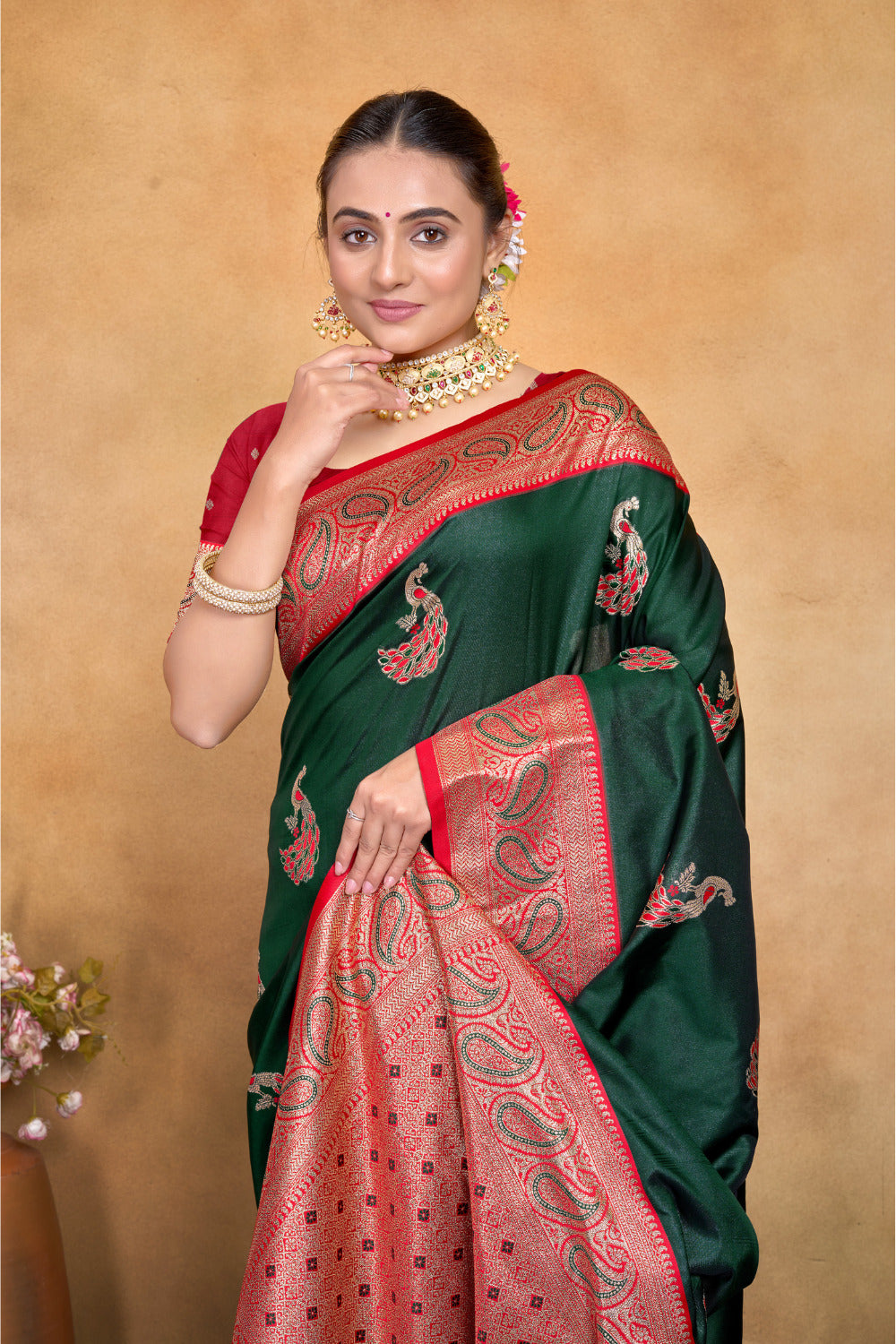 Urban Pallu Woven Design Silk Blend Fusion Saree
