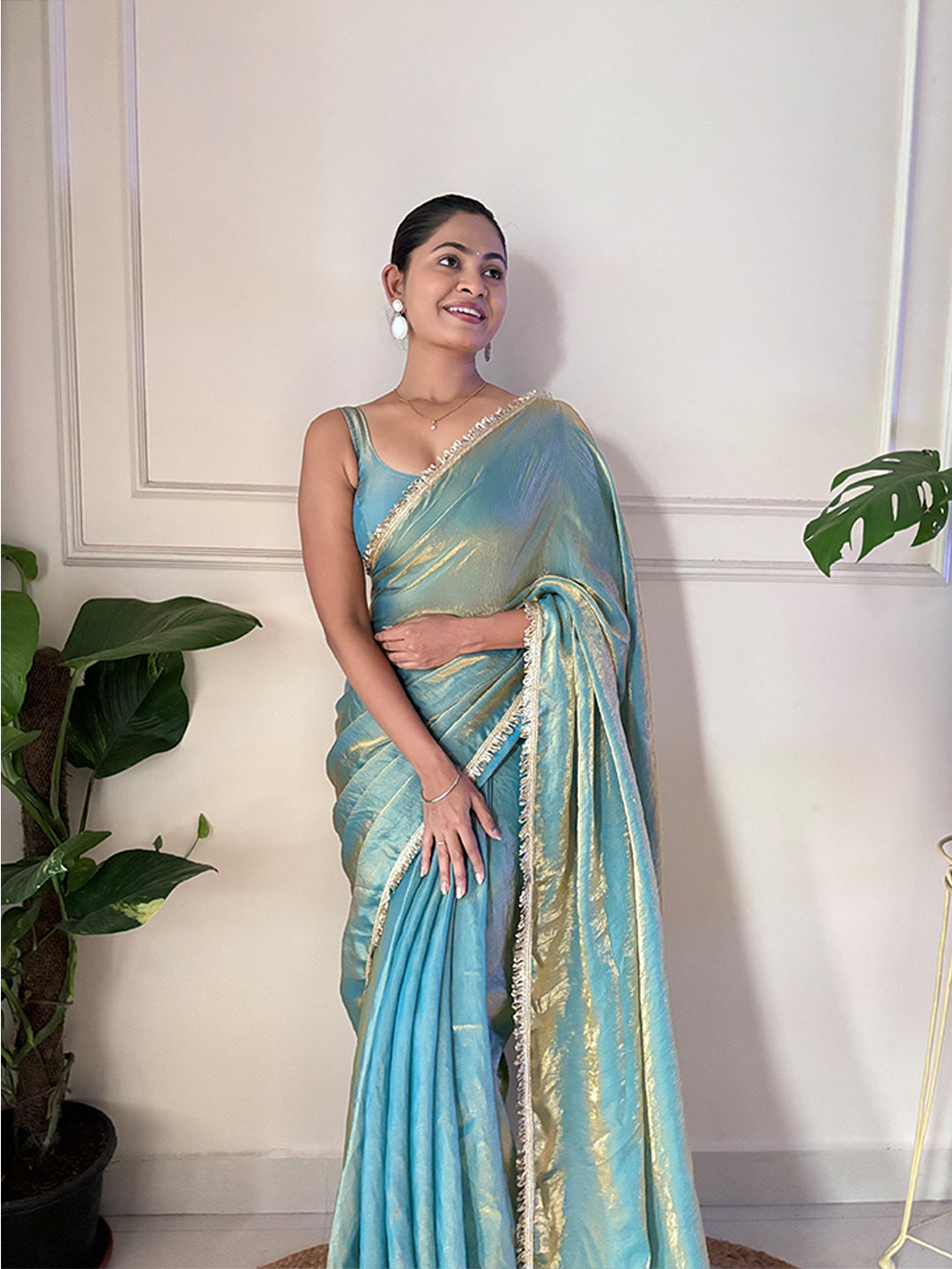 Urban Pallu Solid Organza Festive Saree