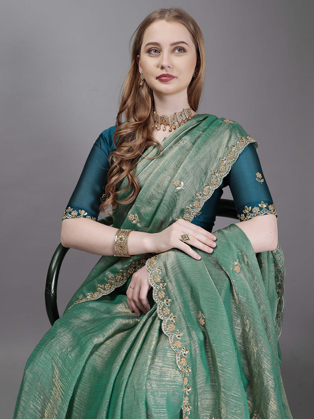 Urban Pallu Embellished Embroidered Organza Heavy Work Mysore Silk Saree