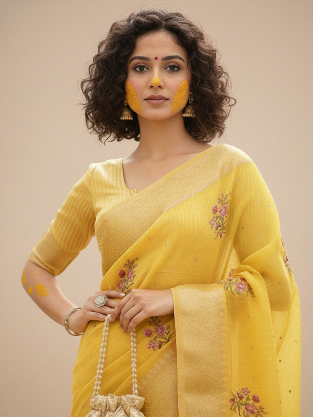 Urban Pallu Floral Sequinned Silk Blend Fusion Saree