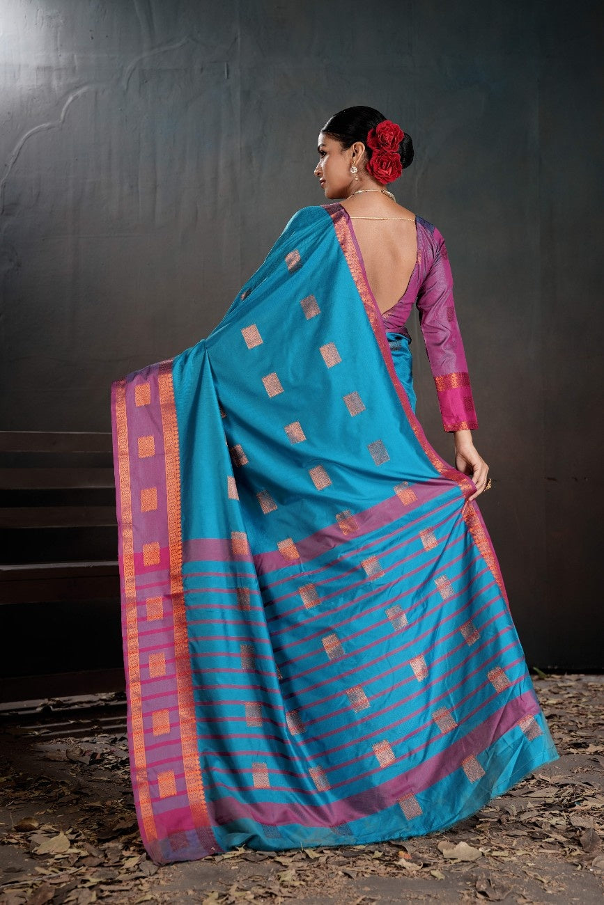 Urban Pallu Floral Sequinned Silk Blend Fusion Saree