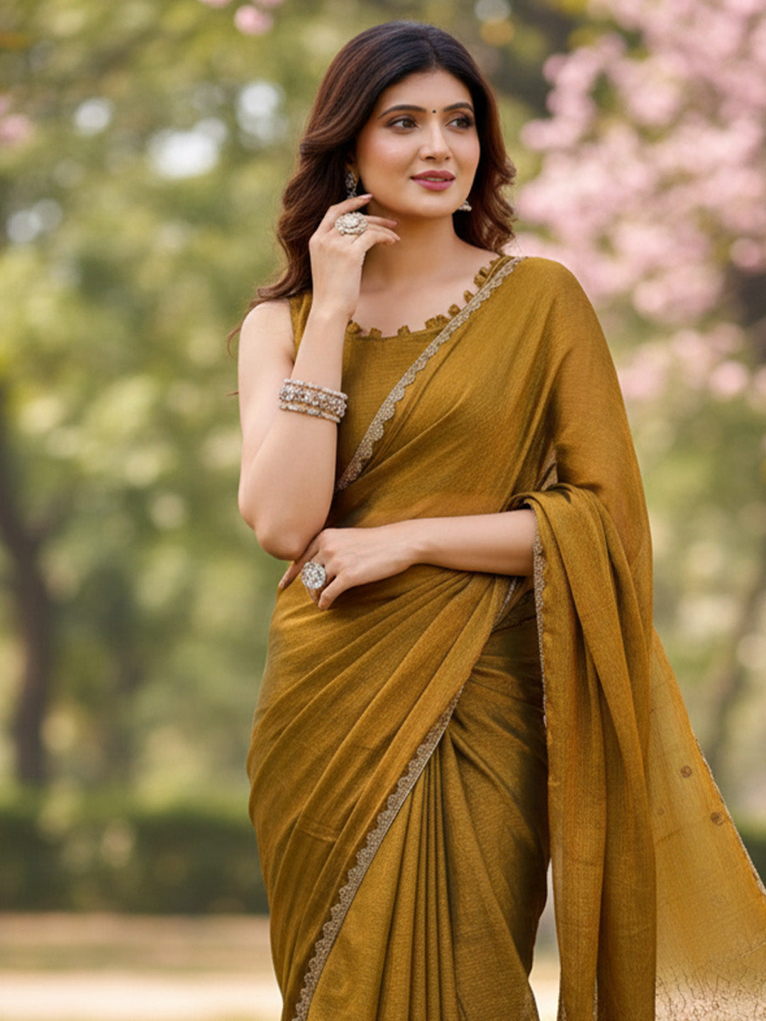 Urban Pallu Floral Sequinned Silk Blend Fusion Saree