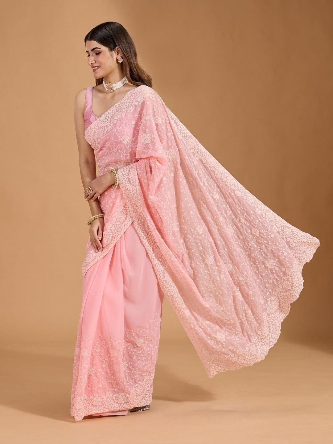 Urban Pallu Embroidered Pure Georgette Festive Saree