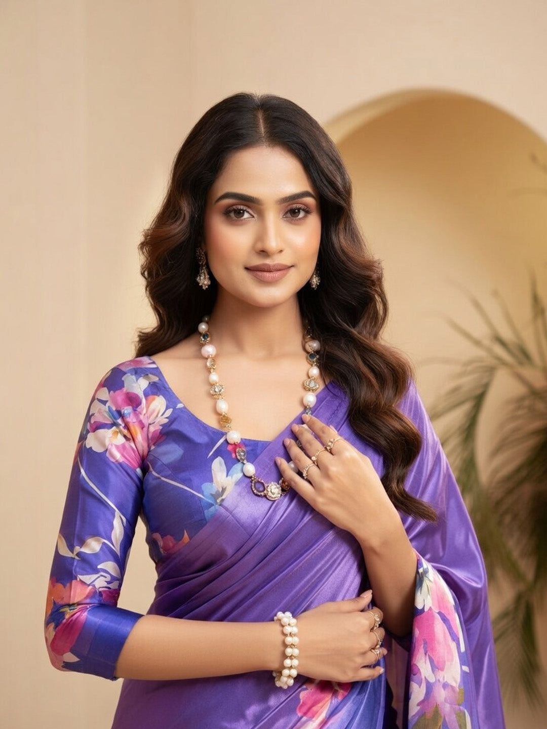 Urban Pallu Printed Satin Work Saree
