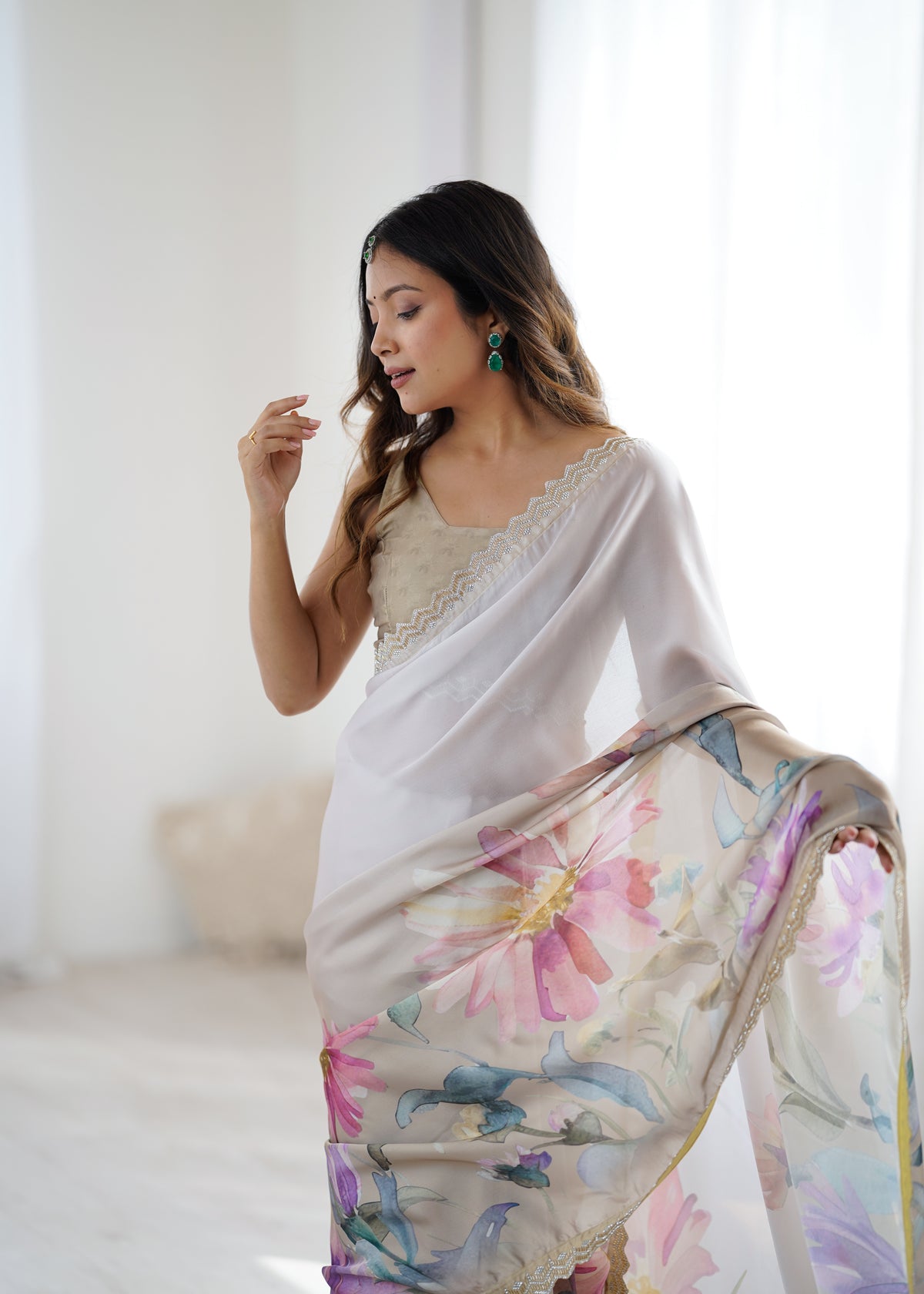 Urban Pallu Printed Silk Blend Daily Saree