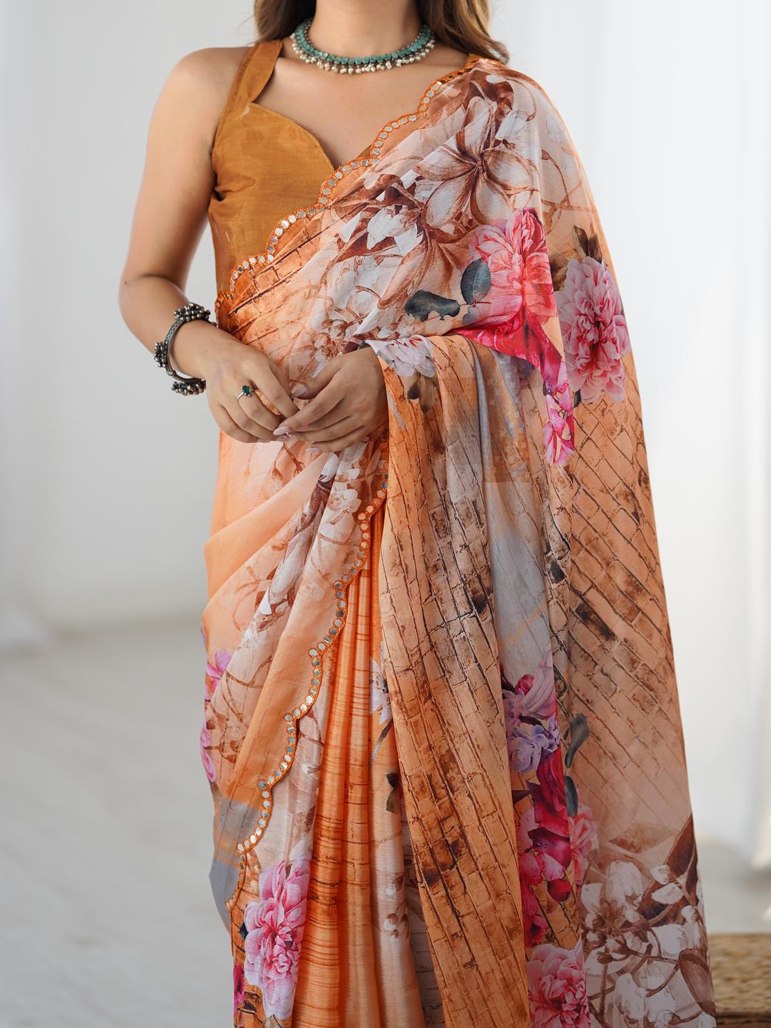 Urban Pallu Floral Sequinned Silk Blend Saree