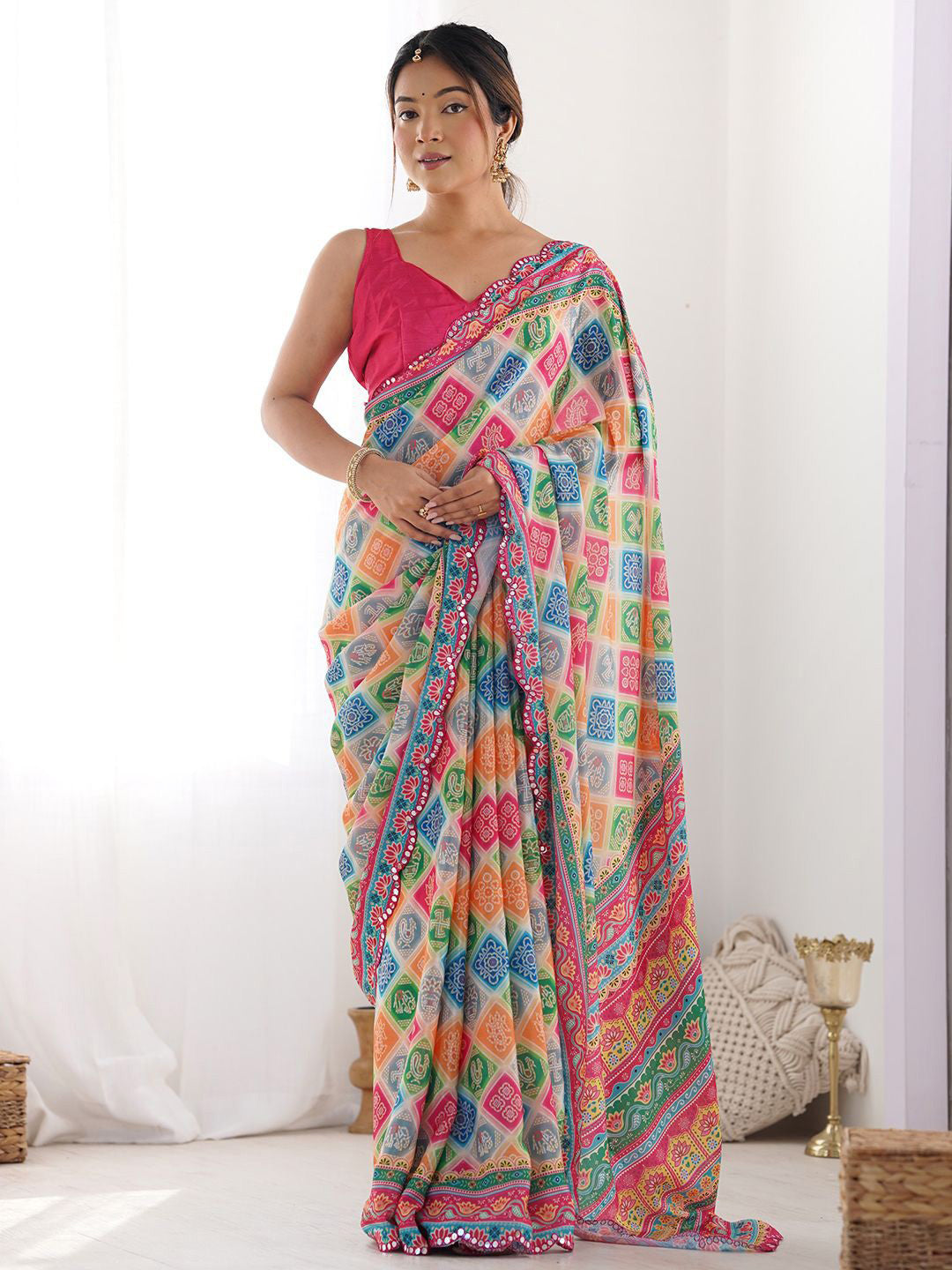 Urban Pallu Printed Poly Georgette Fusion Saree