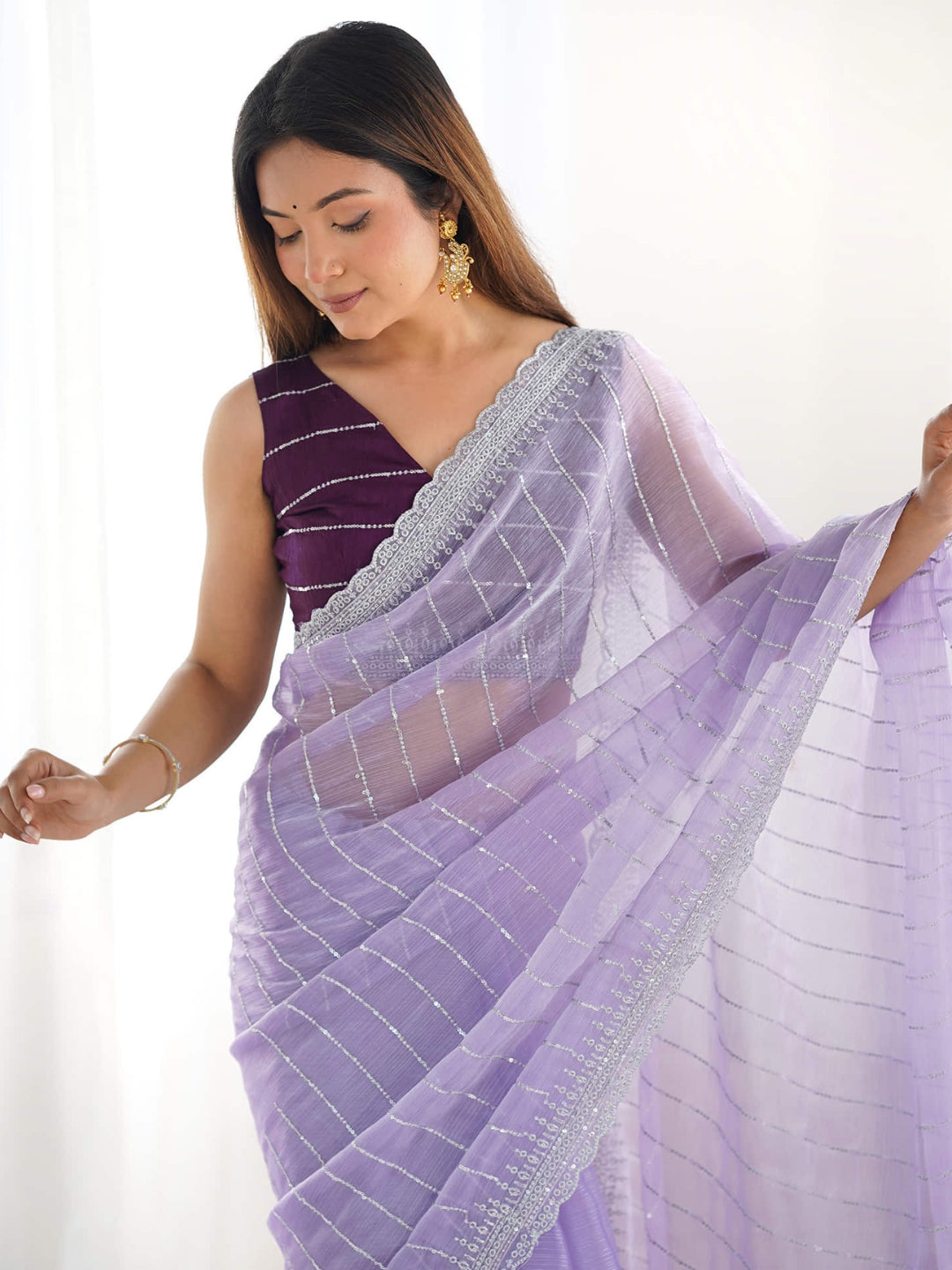 Urban Pallu Embroidered Pure Chiffon Festive Saree